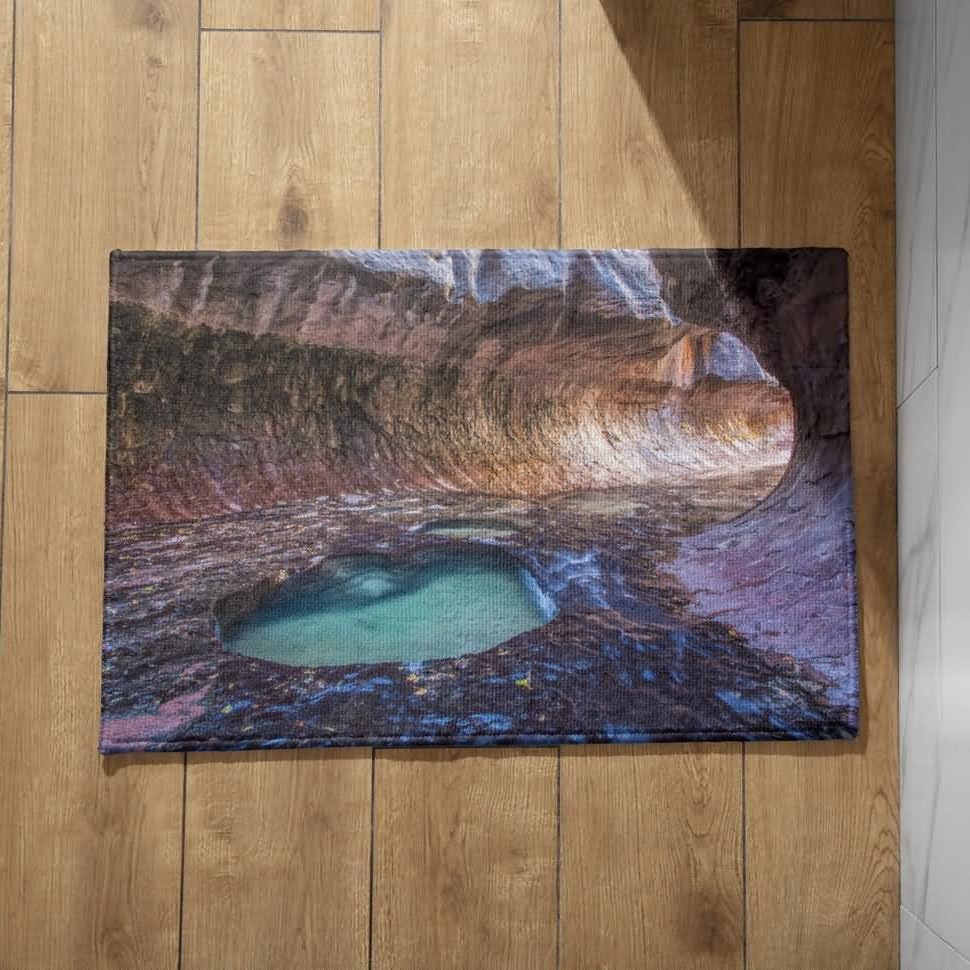 Tapis paysage geologique au tissage ras et fin pour entree elegante