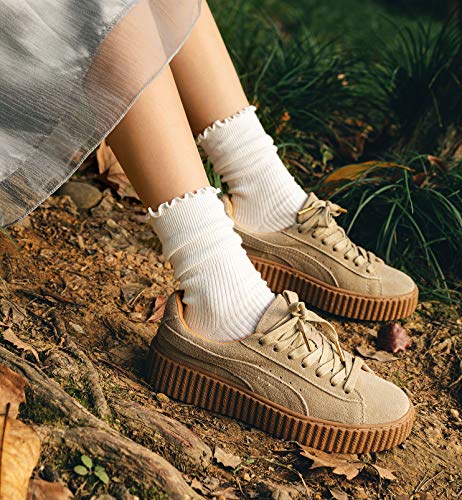 Semoholli Women Socks, Women Ankle Socks, Lovely Double Needle Solid Color Lace Edge Relent Lady Socks (3 Pairs-White) #TOP3