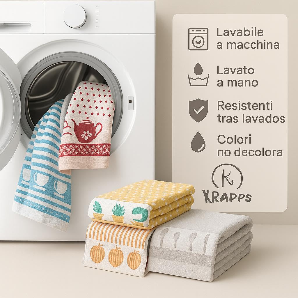 Set 6 Pezzi Strofinacci Cucina Cotone 100% Made in Portogallo - Canovacci Cucina Cotone Assorbenti e Lavabili in Lavatrice, Stracci Cucina Multiuso Resistenti e Colorati