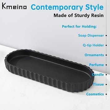 Bathroom Tray Black Countertop Resin Oblong Vanity Toilet Organizer