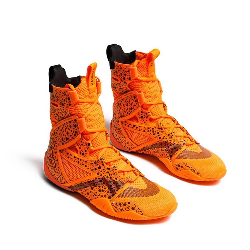 Boxing Shoes for Men High-Top Breathable Wrestling Fighting Training Boots Non Slip Squat Competition Sports Footwear 43 EU Orange