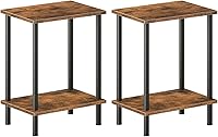 HOOBRO End Tables Set of 2, Narrow Nightstands with 2-Tier Shelves, Stable Metal Frame, Easy No-Tool Assembly, Rustic Brown for Small Spaces BF09BZP201