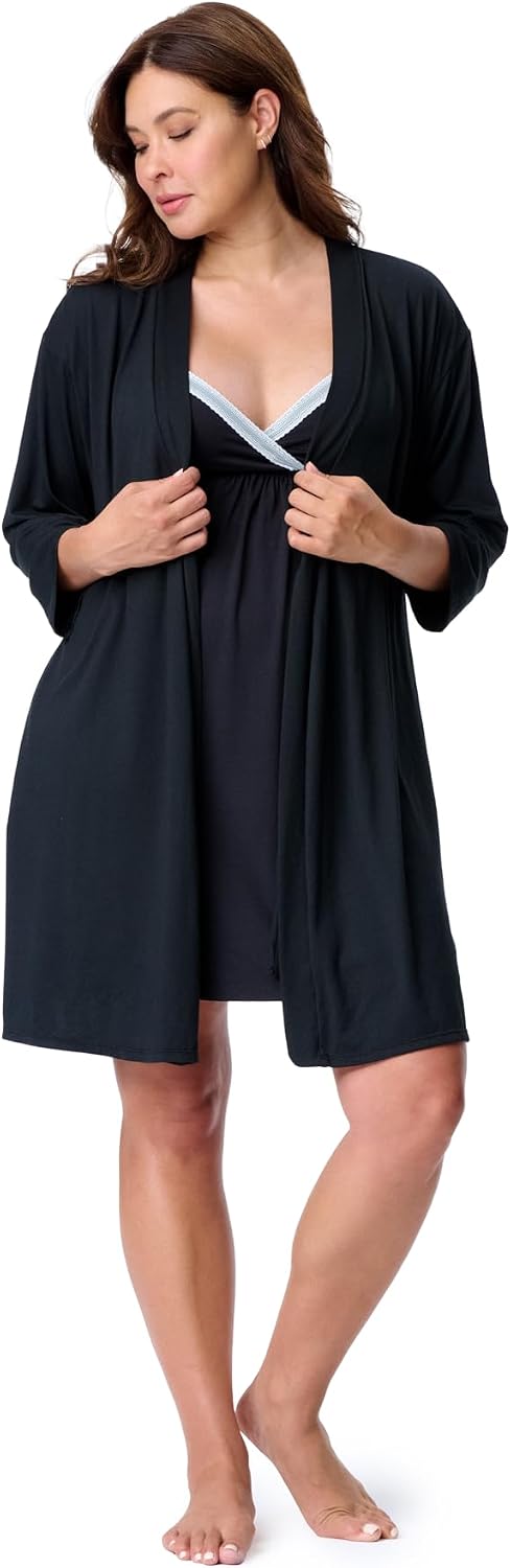 Motherhood Maternity Womens Nursing Nightgown and Robe Set for Labor Delivery and Breastfeeding