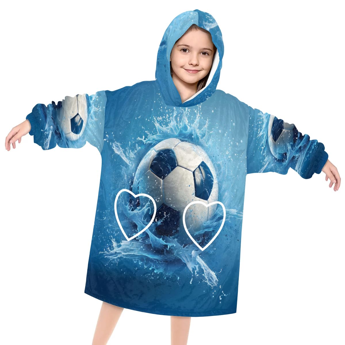 Pardick Wearable Blanket Hoodie for Kids, Pretty Football Fleece Sweatshirt Blanket Oversized Blanket Sweatshirt with Pocket Flannel Warm Hooded Blanket 6-10 Year Old Girl Boy Gift, One Size