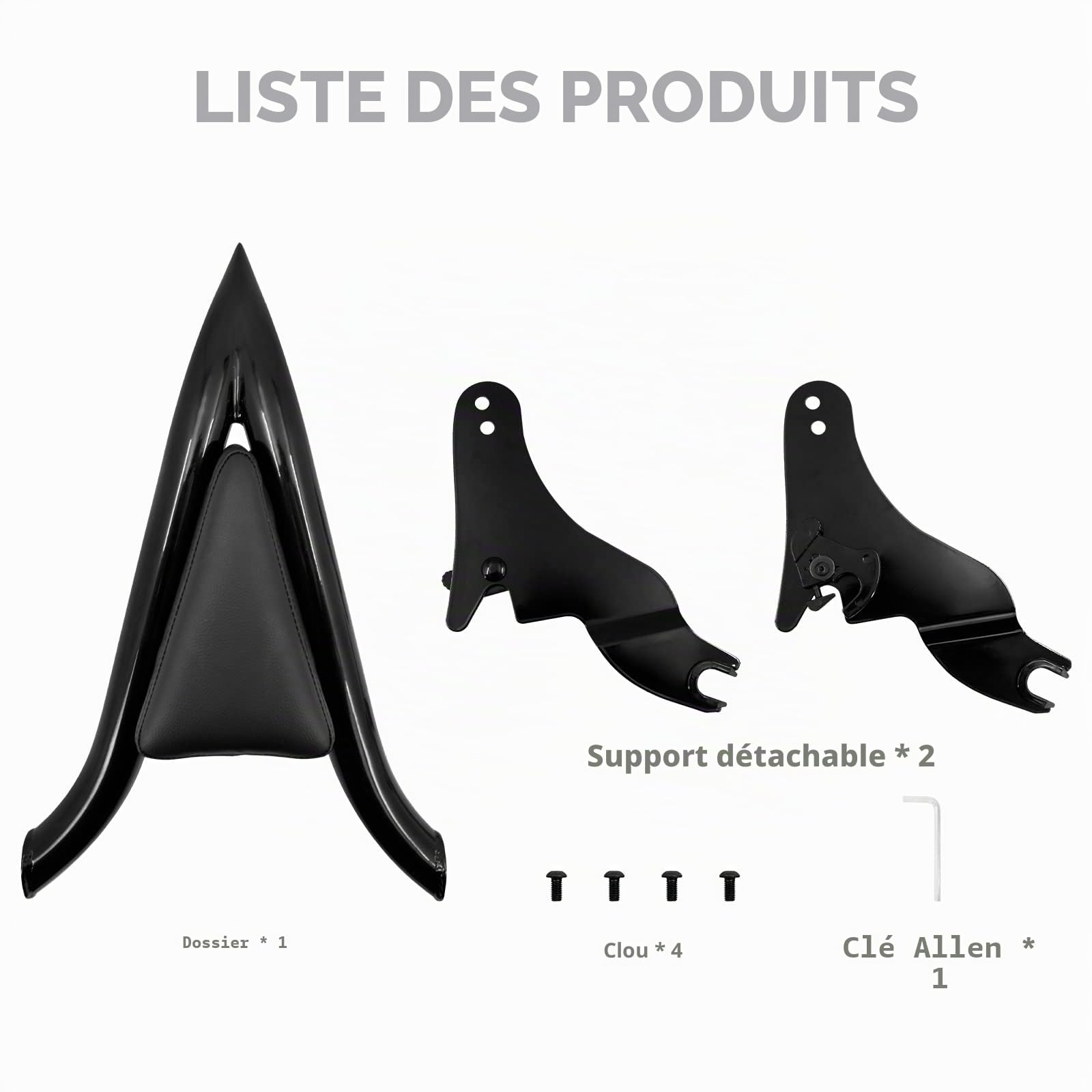 Dossier arrière de moto détachable avec dossier passager pour Harley Touring Road King Street Glide Electra Glide Road Glide FLHR FLHX FLHT FLTR 2009-2023 Noir 40,6 cm