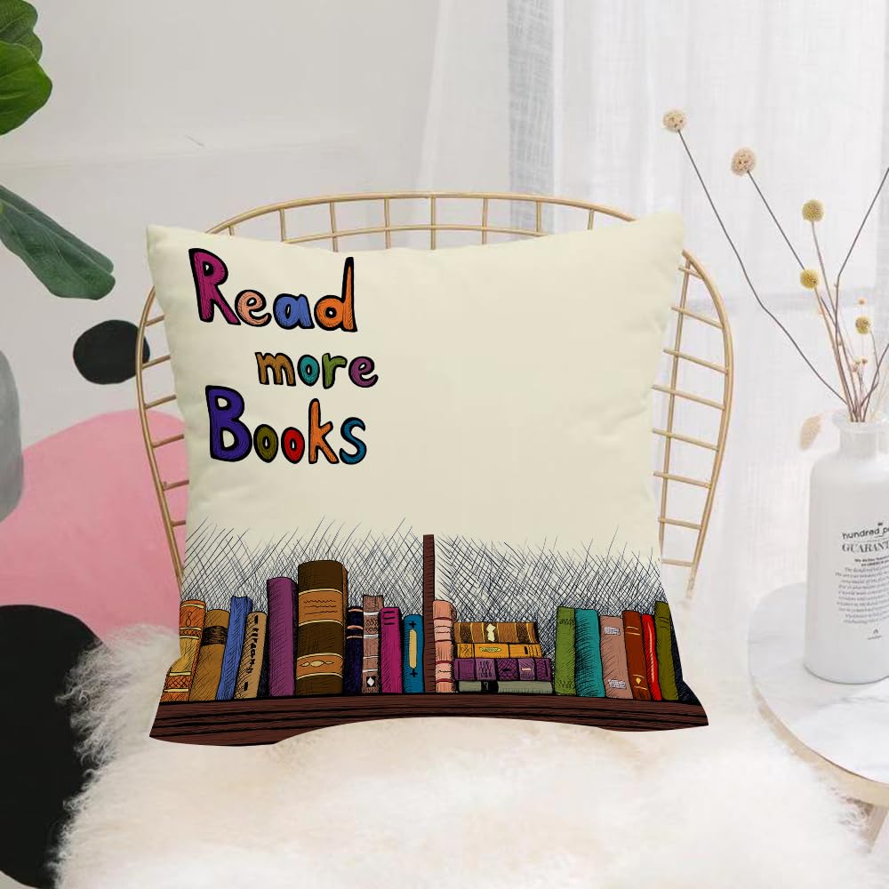 Hyosxw Read More Books, The Colored Book Read More - A9 Cushion Cover,Throw Pillow Case Home Decorative For Living Room Bedroom Sofa Chair 18X18 Inch,Read More Books, The Colored Book Read More Books Contains Bookshelf And Phrase,Pillowcase 45X45cm