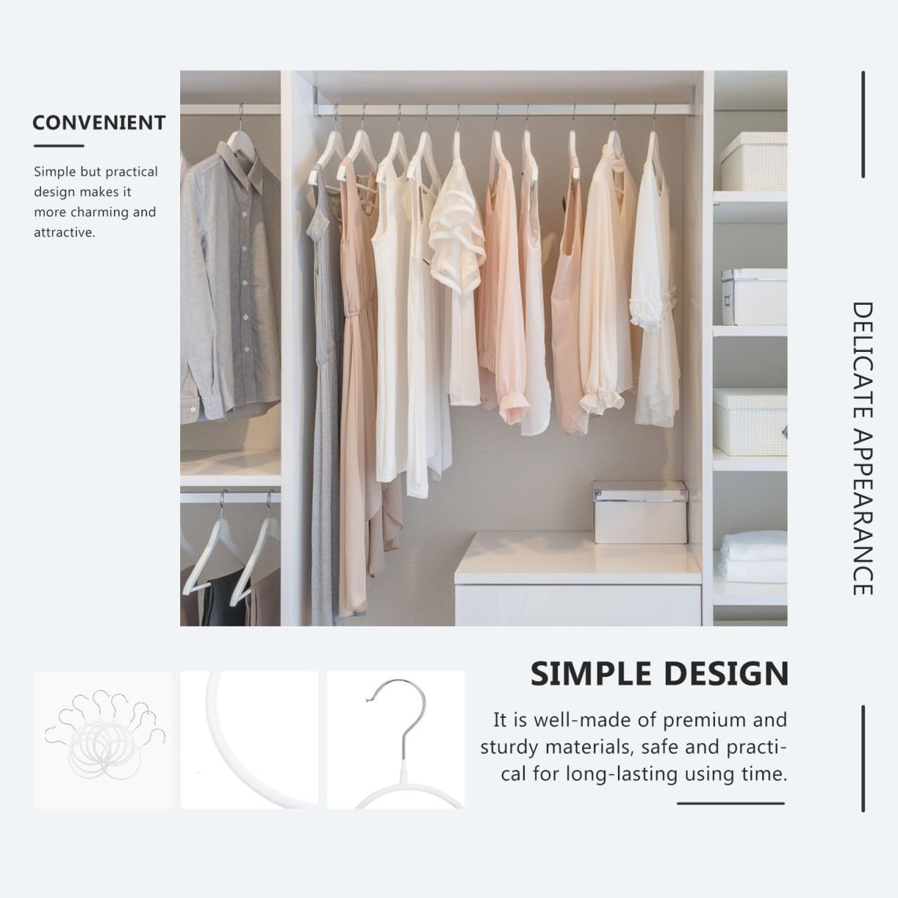 8pcs White Iron Scarf and Tie Hangers Plastic Coated Round Closet Organizer Rings Multi-Functional Scarf Hanging Rack for Home Storage
