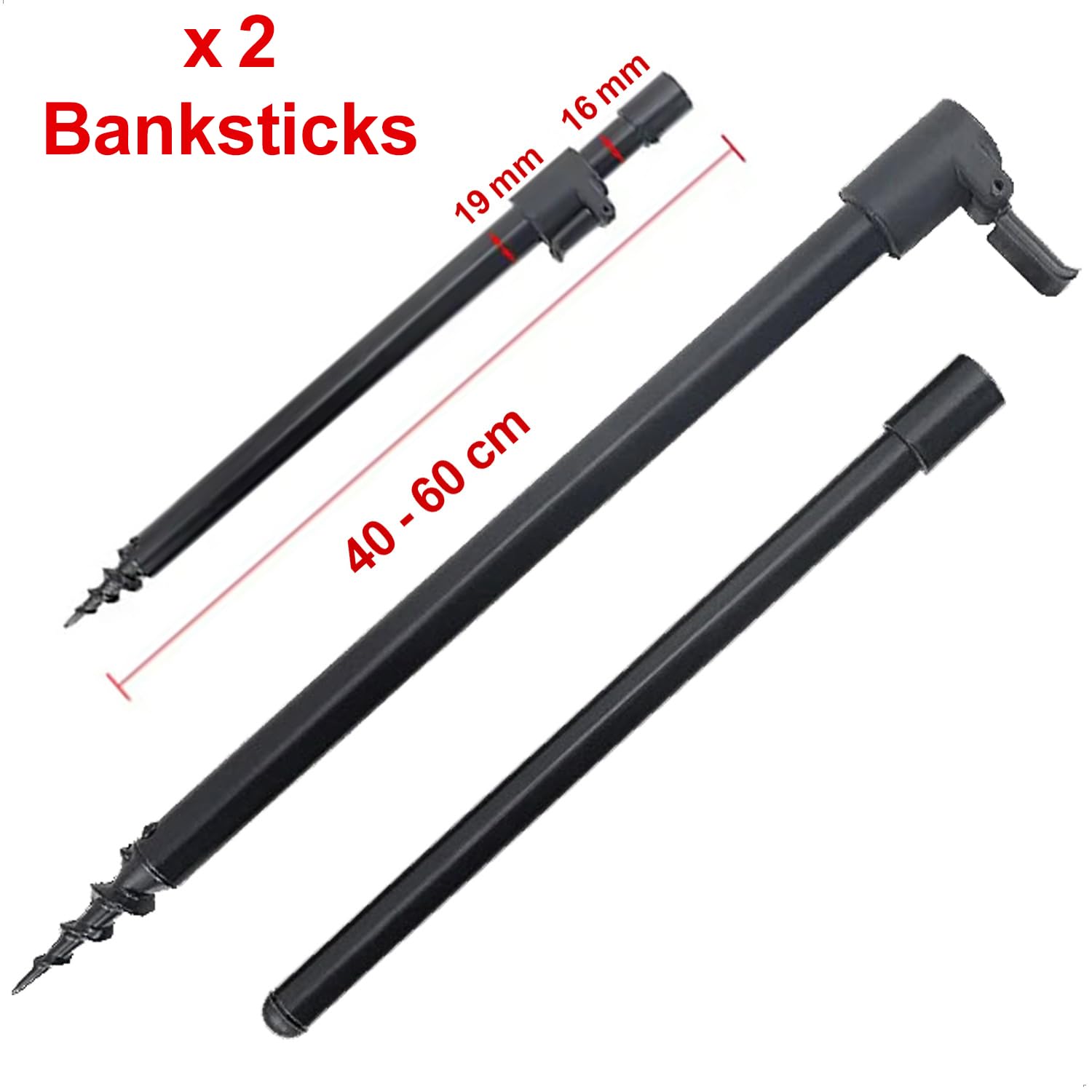 Hirisi Lot de 2 supports de cannes à pêche réglables en différentes longueurs de 30 à 90 cm avec filetage et piquet de tarière comme support de canne à pêche en aluminium