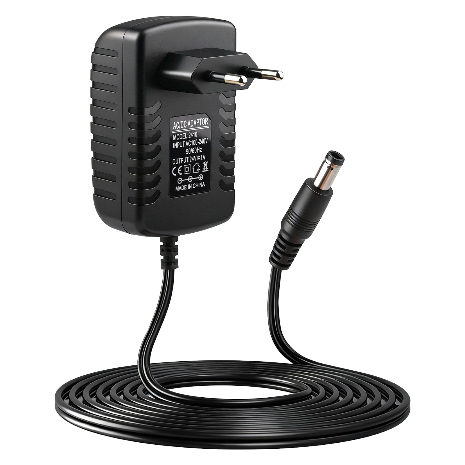 Alimentatore 24V 1A Universale con Connettore DC 5,5x2,5 mm Compatibile 5,5x2,1 mm, Adattatore AC 100–240V a DC 24 Volt per Strisce LED, Telecamere CCTV, Router, Dispositivi Industriali