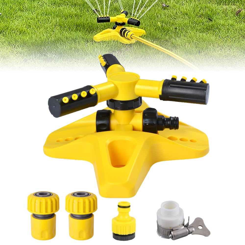 Irrigatori da giardino, irrigatore rotante automatico a 360 gradi con 3 bracci regolabili a spruzzo, facile da installare per innaffiare prati, piante e verdure, grande copertura