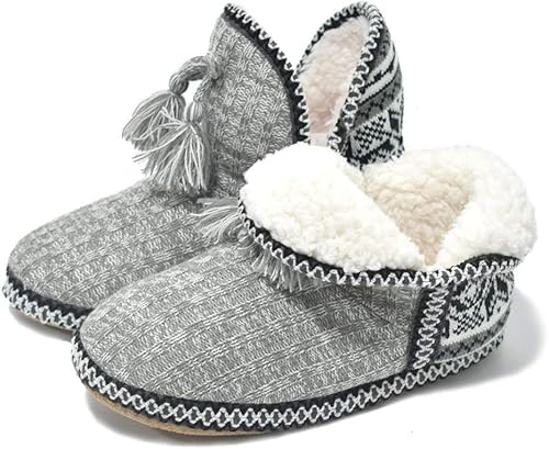 GPOS - Botines de estambre de cachemira para mujer, pantuflas para uso en casa, de algodón, acolchadas, para interior