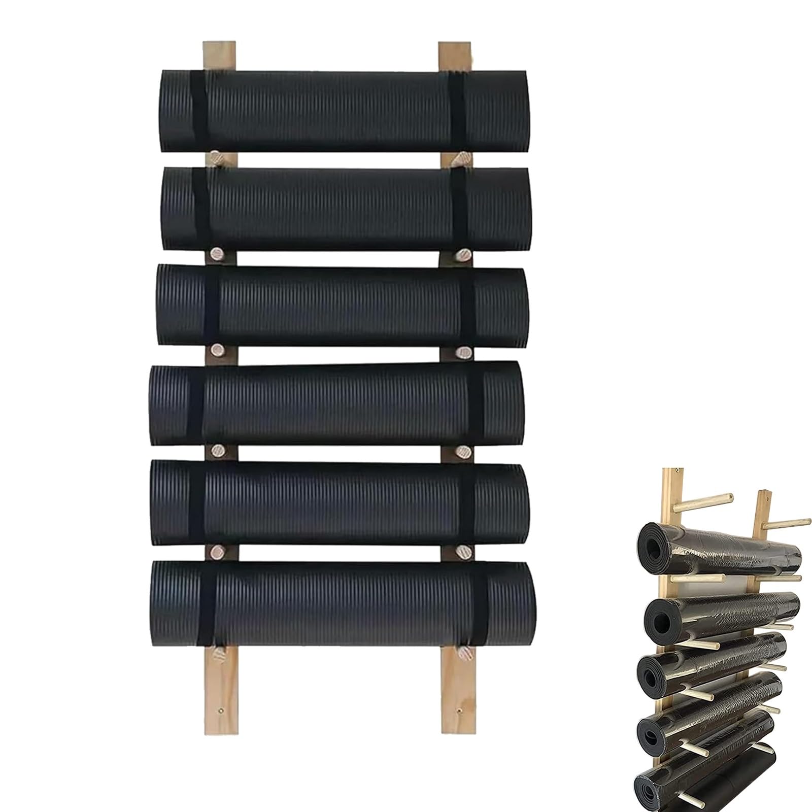 Wooden Foam Roller Storage Rack, Wall Mount Holder for Gym and Yoga Studio, Large Capacity Pilates Mat Stand, Stylish Fitness Accessories Organizer