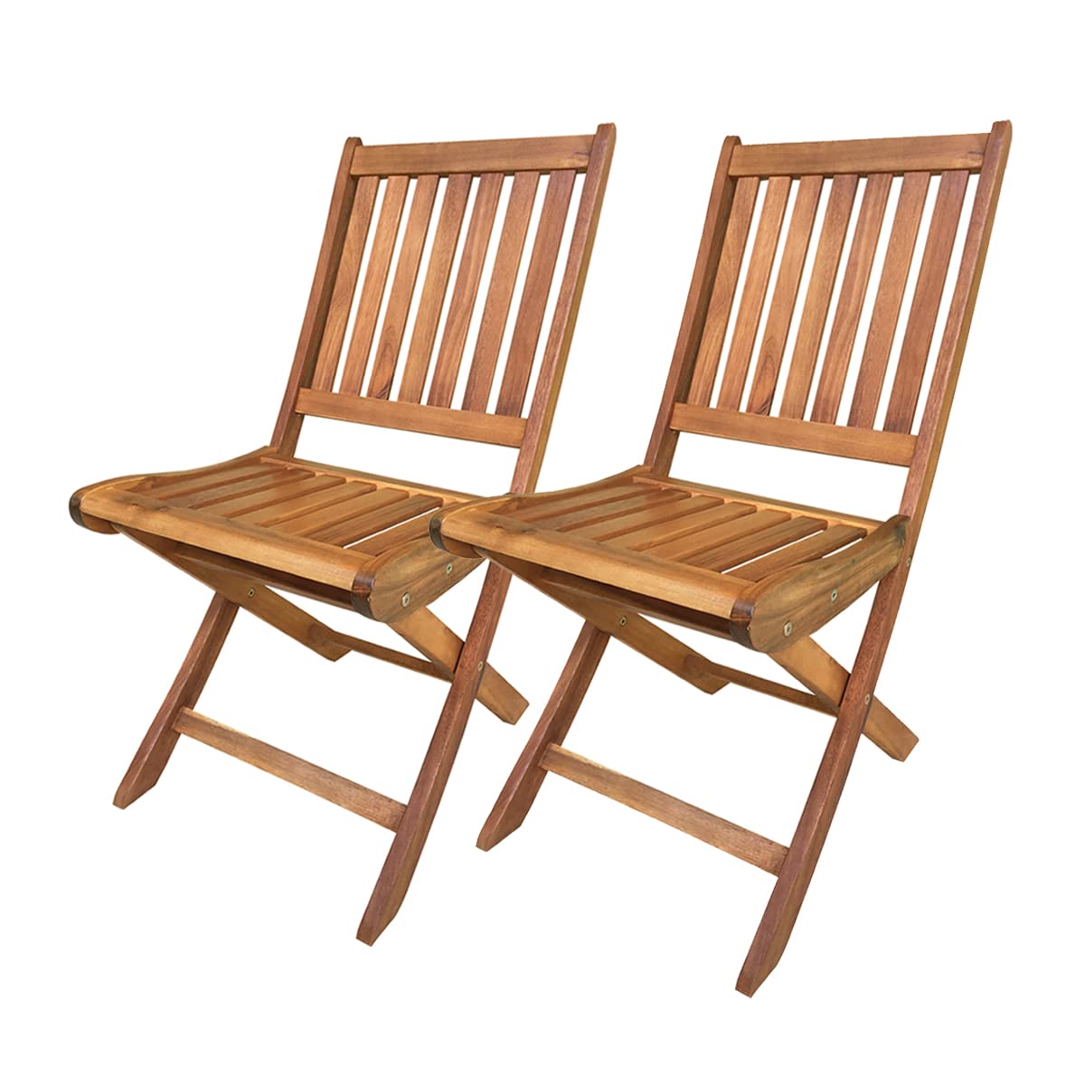 Juego de 2 Sillas de Jardín, Silla al Aire Libre, Asientos al Aire Libre de Madera Color Natural - Longitud 42 x Profundidad 61 x Altura 89 cm