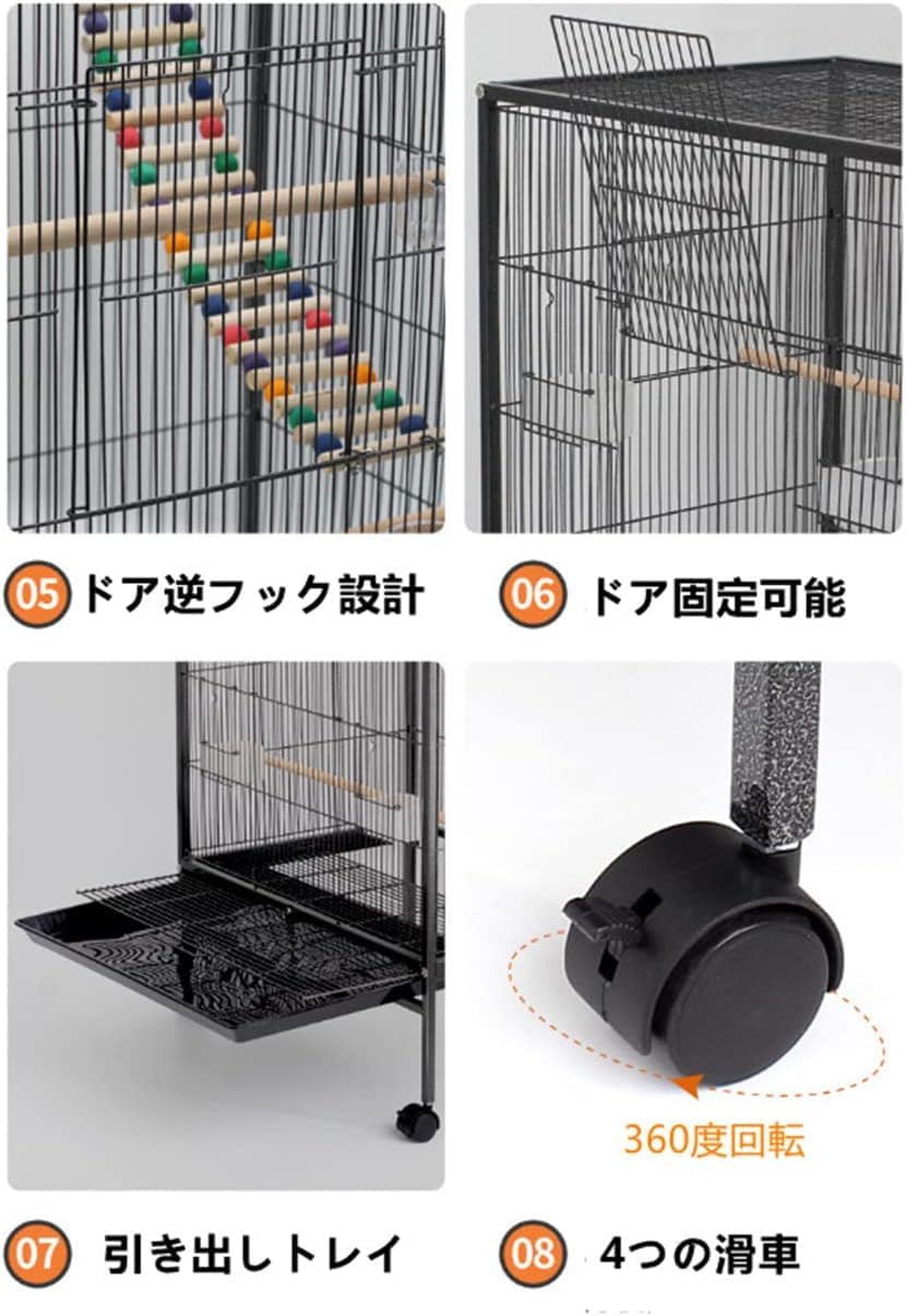 Aeon hum 鳥ケージ 鳥かご 大型　45.5×45.5×77 ブラック Amazon | Aeon hum 鳥かご 鳥ケージ バードゲージ 大型 豪華 大きい