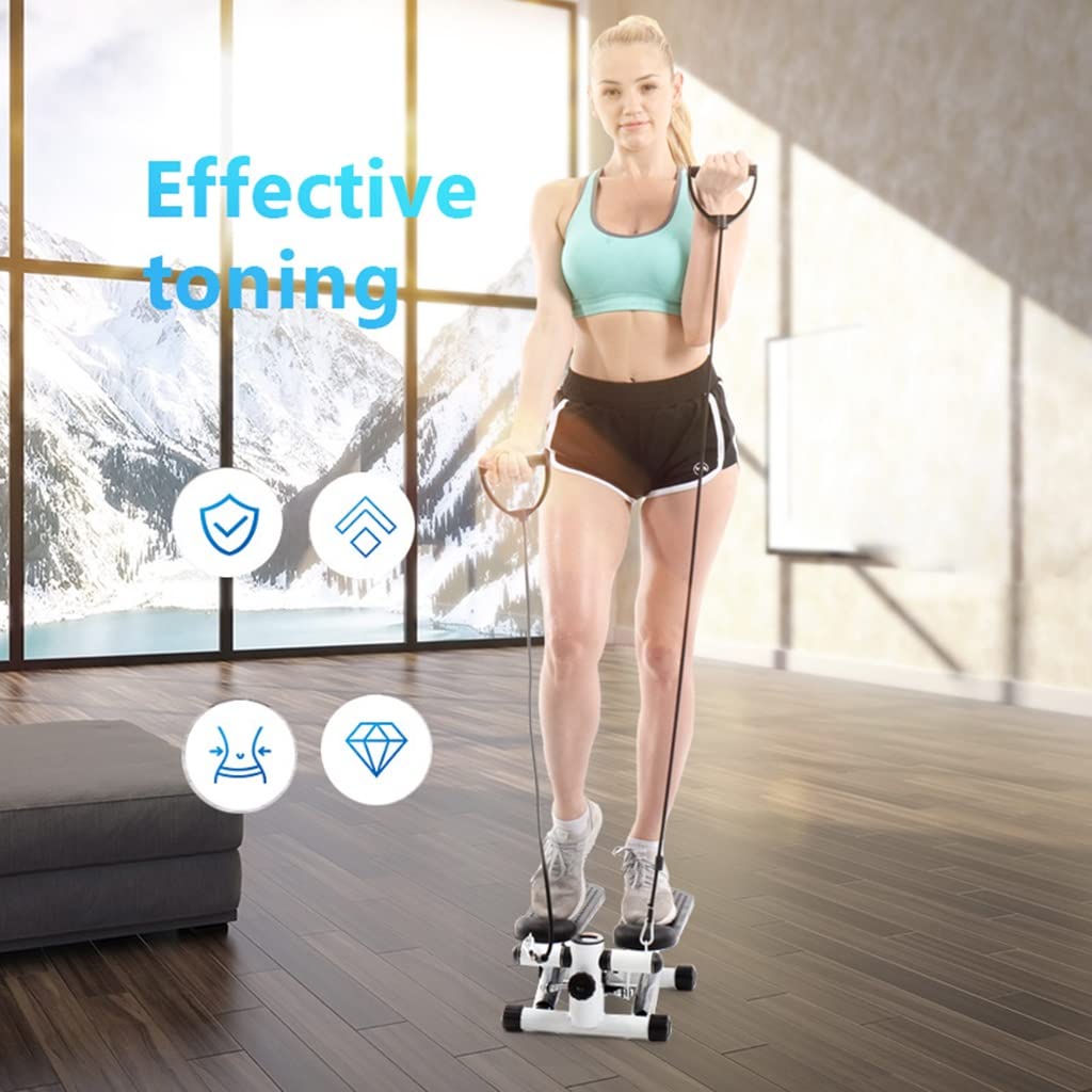 Mini Stepper ćwiczenia treningowe Fitness Cardio Stepper z wyświetlaczem LCD, Step Machine z wyjmowanymi pasmami oporu do ćwiczenia nogi