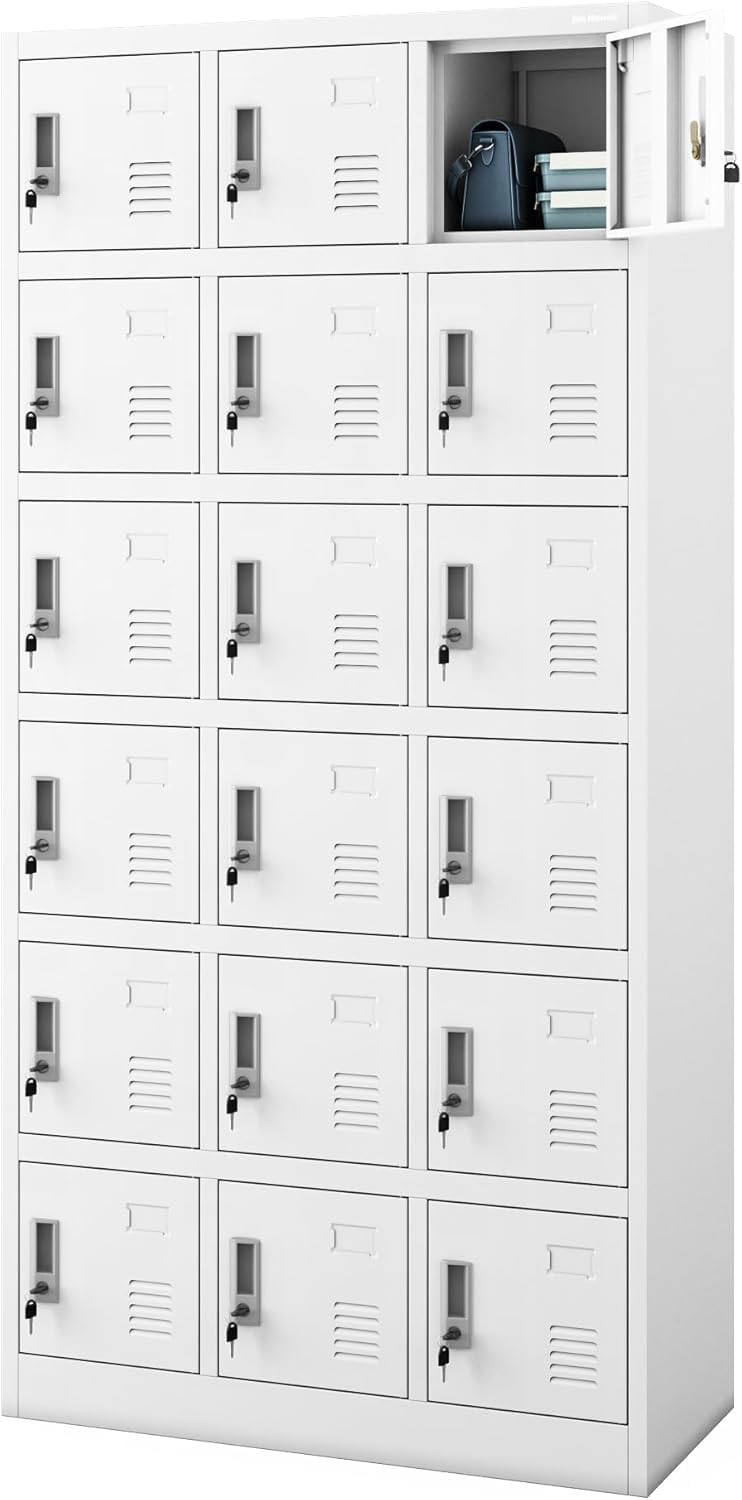 Jan Nowak Spindschrank abschließbar Spind Schließfachschrank Metall Mitarbeiterschrank Personalschrank Wertfachschrank mit 18 Fächern Lüftung Namensschild, Umkleideschrank 185 x 90 x 40 cm