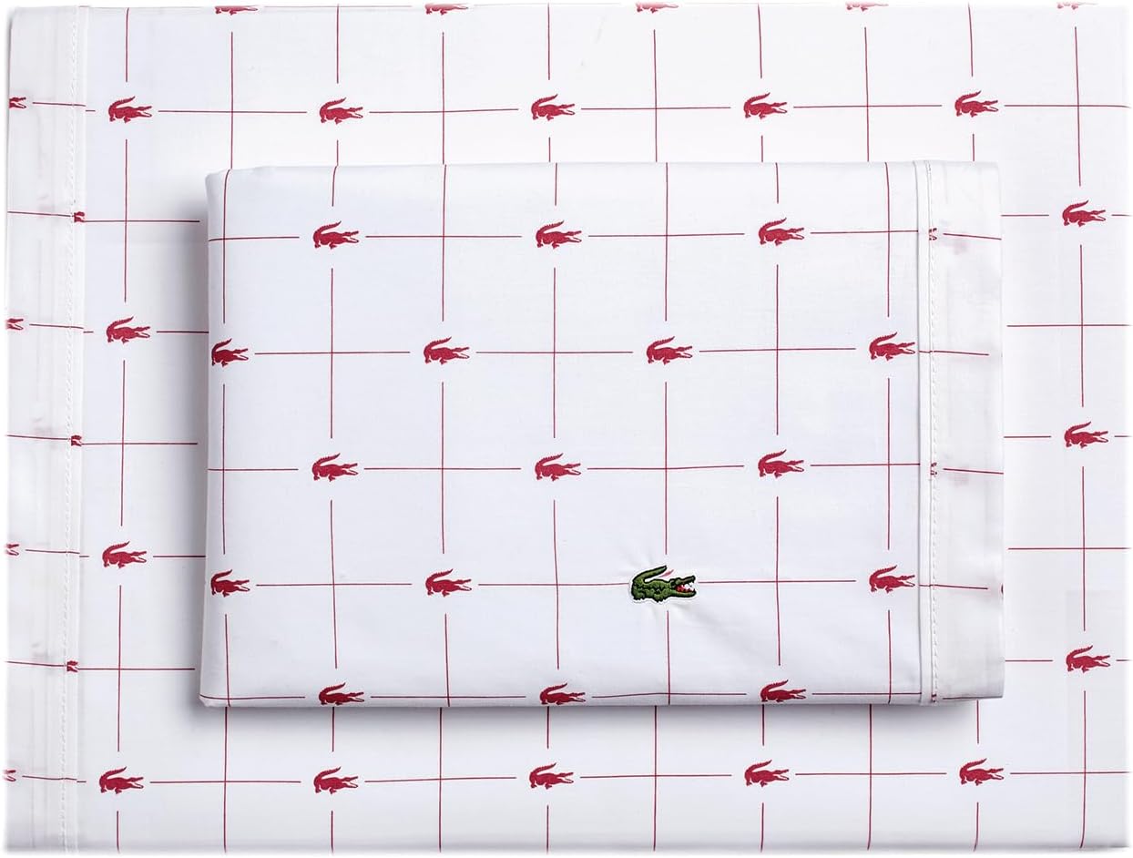 Lacoste Slice 100% Cotton Percale 4-Piece Sheet Set – Cool, Crisp, Matte, and Durable, Oeko-Tex Certified – Print, Baroque Rose, Full