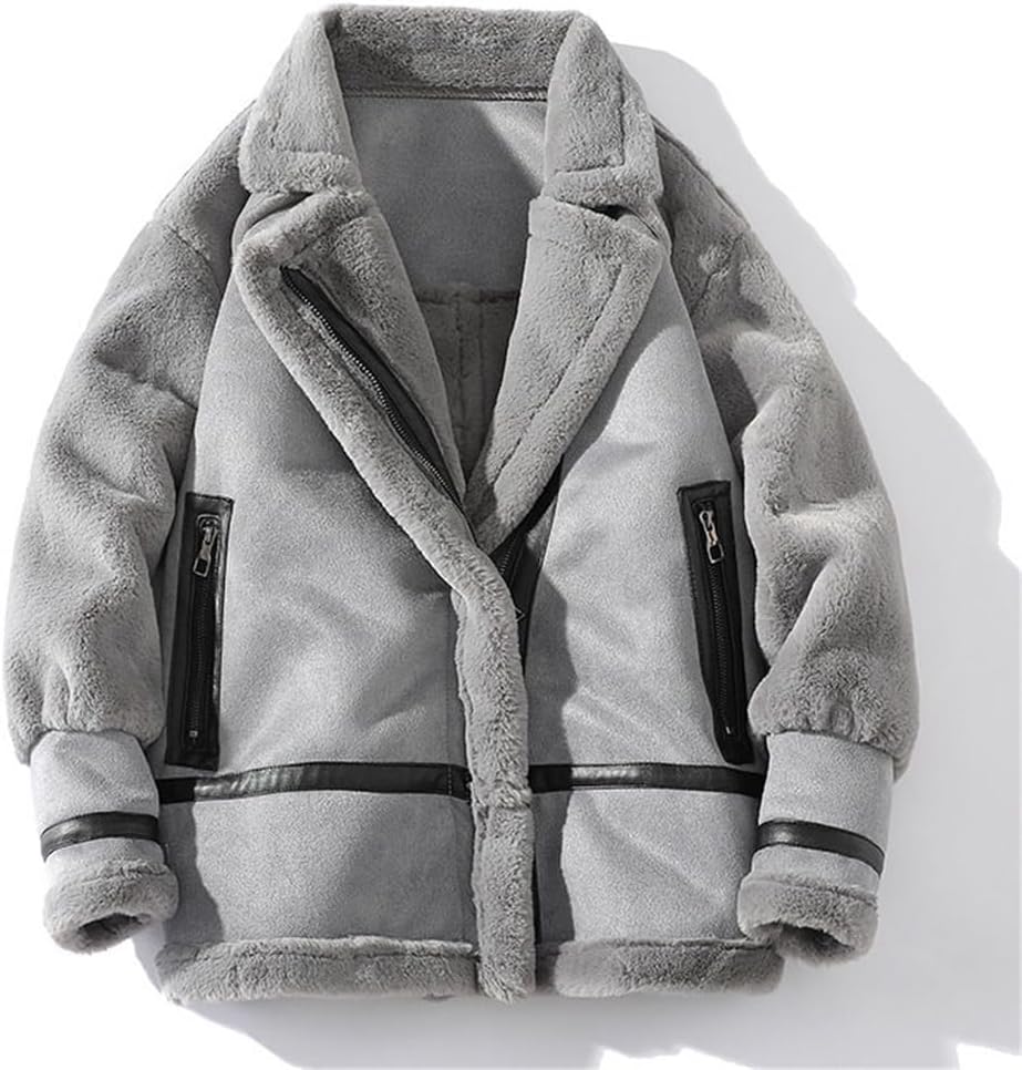JSEIAJB Winter Wear Men's Loose Casual Lapel and Thick and Velvet Jacket Coat