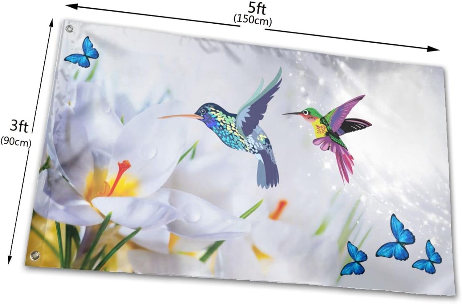 Bird Flowers Spring Swirls Hummingbird Flag 3x5 Ft Fade Proof Outdoor/Inside Breeze Flag Garden House Home Decor Double Stitched With Metal Grommets - Image 3