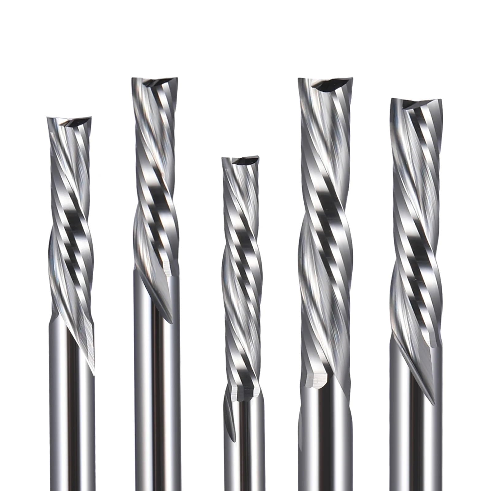 5 sztuk 3.175 4 6mm 2 rowek w dół Cut frez pełnowęglikowy spiralny Bit leworęczny trzpieniowy drewno MDF(8.0x42x80L)