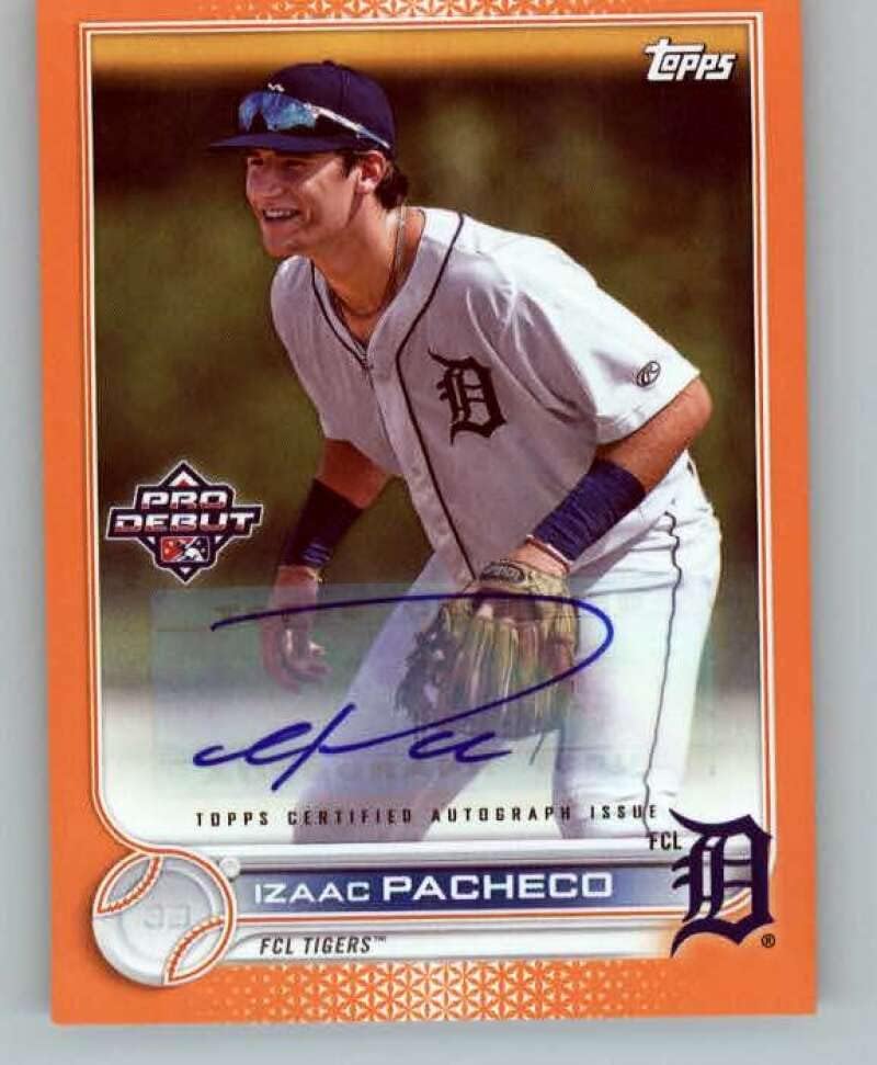 2022 Topps Pro Debut Autographs Orange #PD-76 Izaac Pacheco Auto /25 FCL Tigers RC Rookie Baseball Trading Card