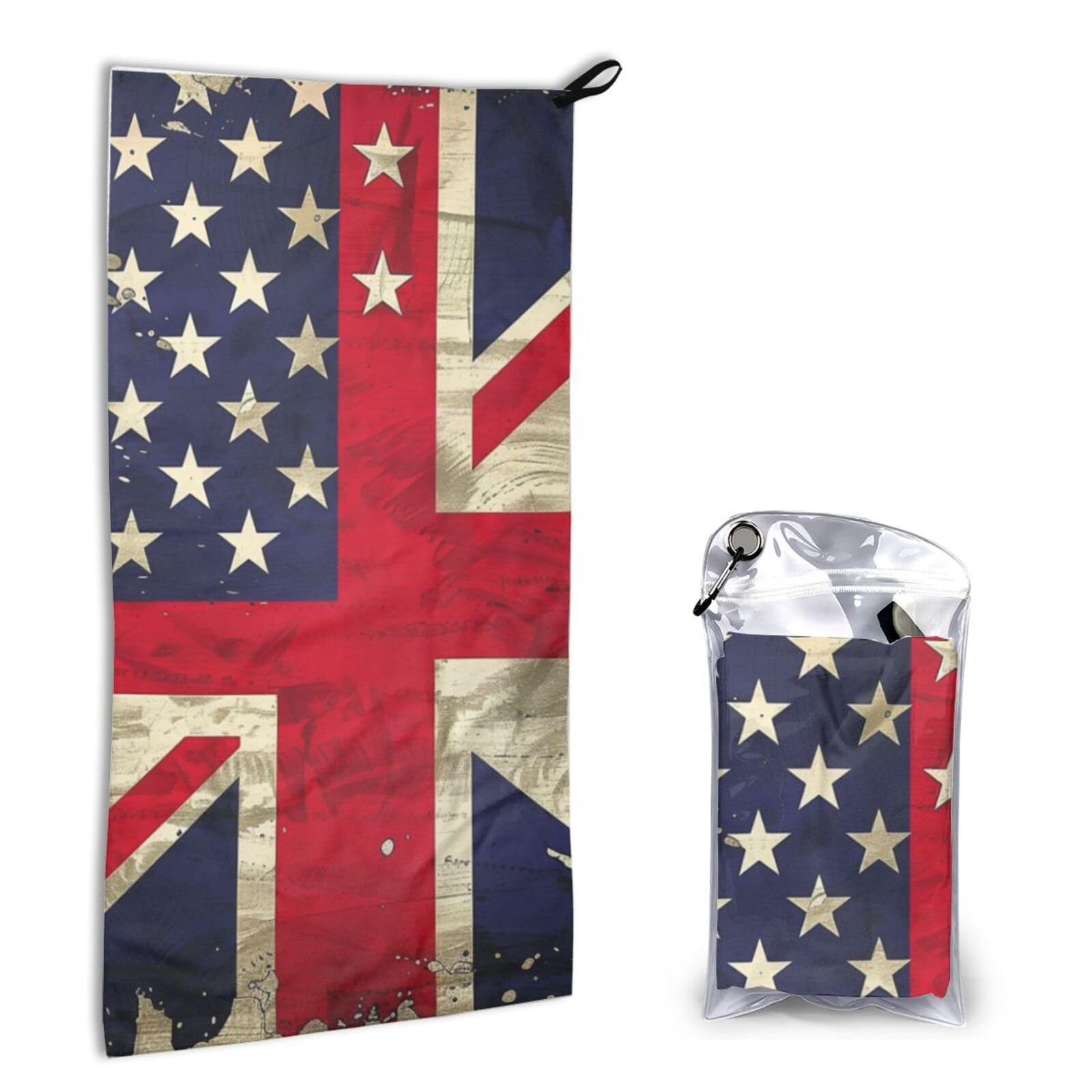 BWWHCCTI Quick Dry Hand Towel With Bag - USA Uk Flag Printed Super Absorbent Face Cloth Microfiber Travel Sports Towels 40x80cm