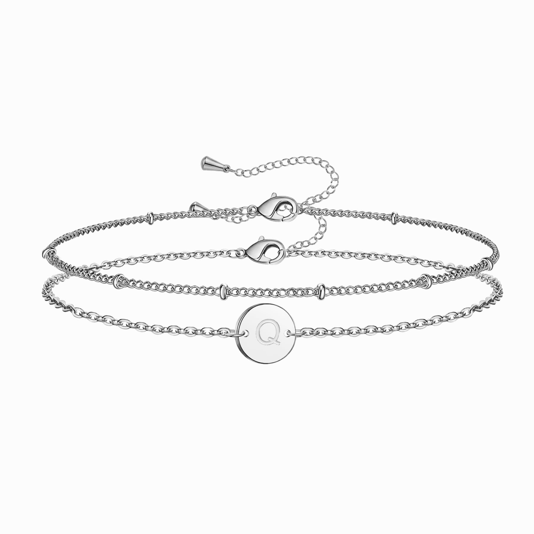 HSWYFCJY Armband Damen Gold Silber Personalisiertes Buchstaben A-Z Silber Armbänder Armkette Damen Armband mit Buchstaben Scheiben Geschenke für Mädchen Schmuck