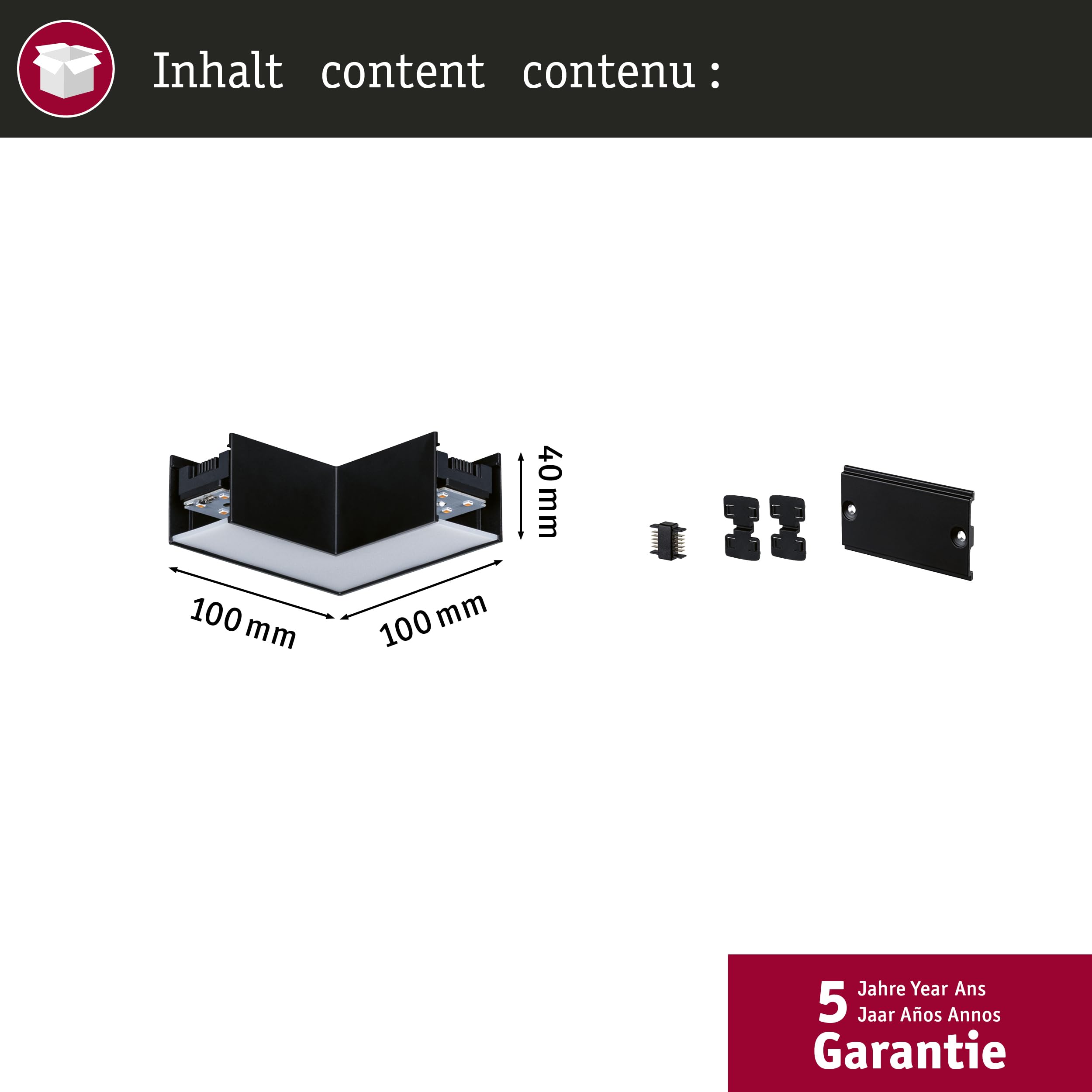Paulmann 98171 Linion - Canal luminoso, 90 °, 2000 lm/m, 3000 K, color negro