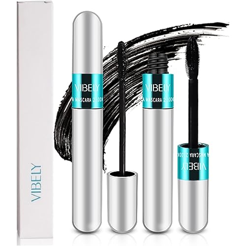 2 Pack 2 in 1 Mascara 5x Longer Waterproof Lash Cosmetics Natural Lengthening and Thickening Effect No Clumping Superstrong Magic 4d Silk Fiber For Vibely Mascara Makeup (2 Pack)
