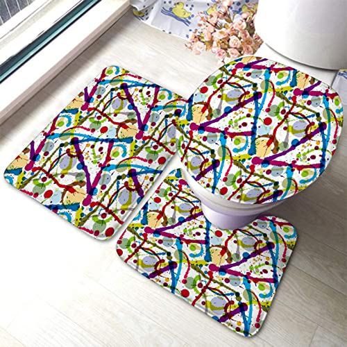 3 Piezas Juego De Alfombra De Baño Salpicadura Colorida Artística Grunge Alfombras De Cama Imprimir Alfombra De Contorno, para Cocina, Dormitorio
