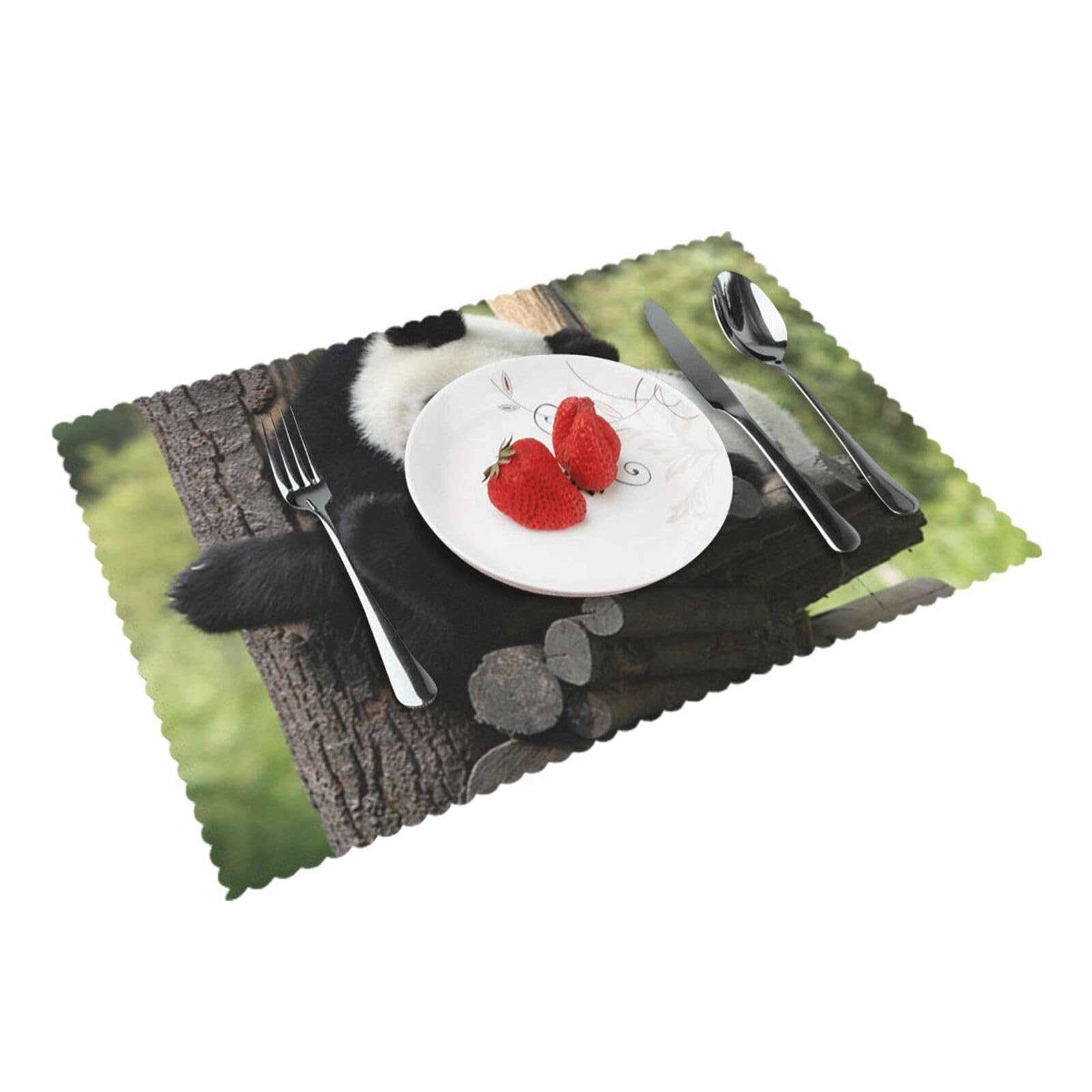 Bnvsadc Two Big Pandas 4 Pcs Heat Resistant Placemat 45X30 Cm, Printed Non-Slip Place Mats For Kitchen Dining Table Indoor Outdoor