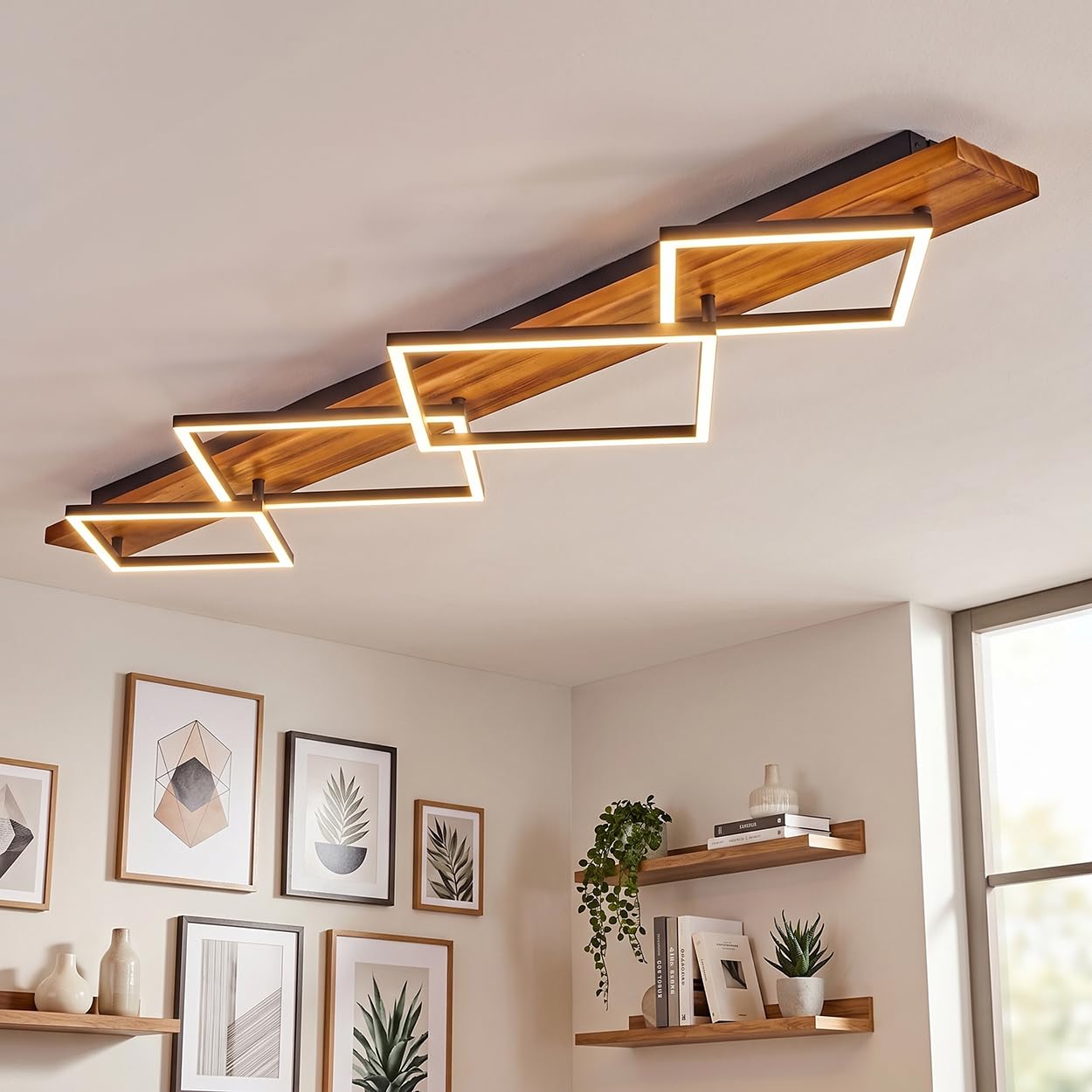 Plafoniera a LED HOFSTEIN Pompu, in metallo/legno/plastica in marrone scuro/nero/bianco, 56W, 7600 lumen, 3000 Kelvin, lampada moderna per camera da letto, sala da pranzo, soggiorno, cucina, corridoio
