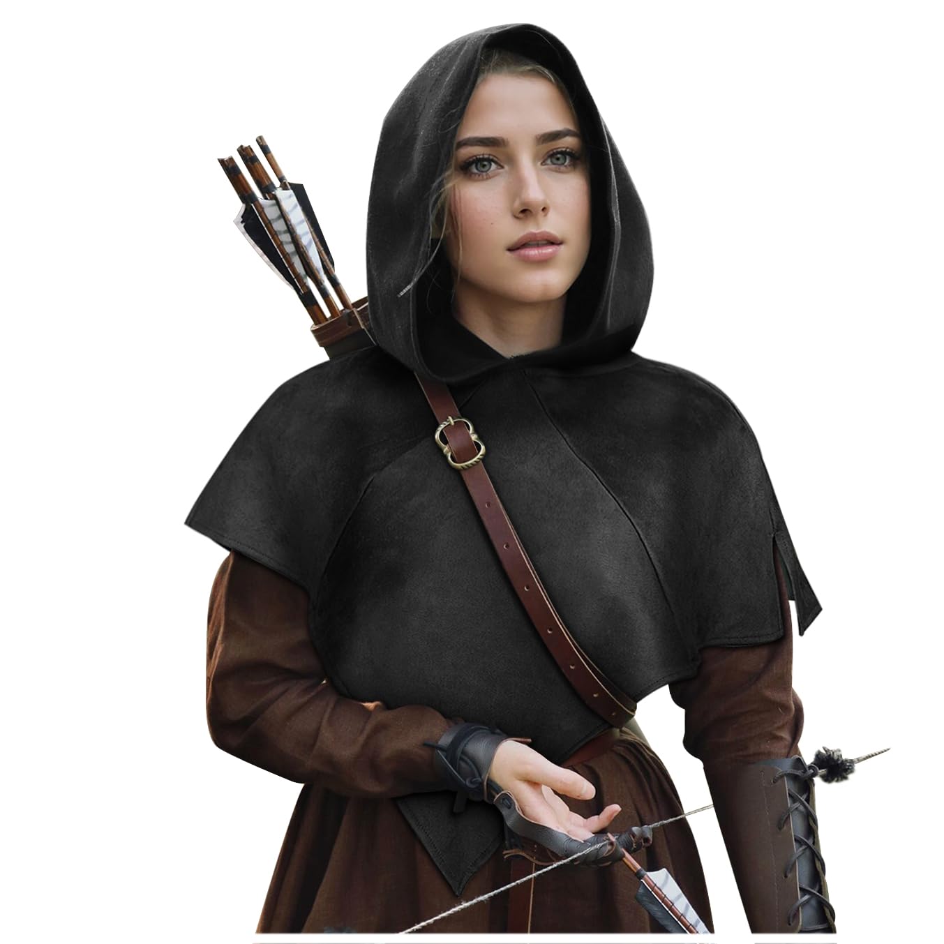 JoukavorMedieval Cowl Hood Renaissance Hood Halloween Short Hooded Cape for Women Men