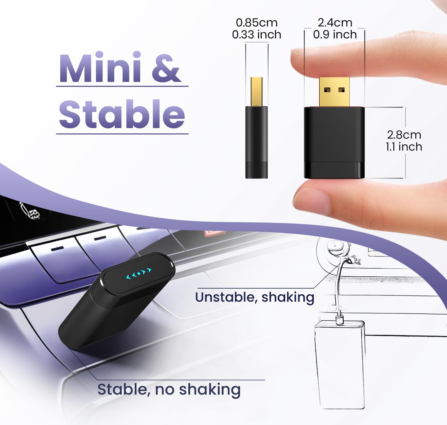 Mini Wireless CarPlay Adapter for Apple & Android Auto, Easy to Use Bluetooth Dongle with Fast Stable Connection, Converts Wired to Wireless Car Play Adapter, for Cars from 2016 with USB-A/C - 2