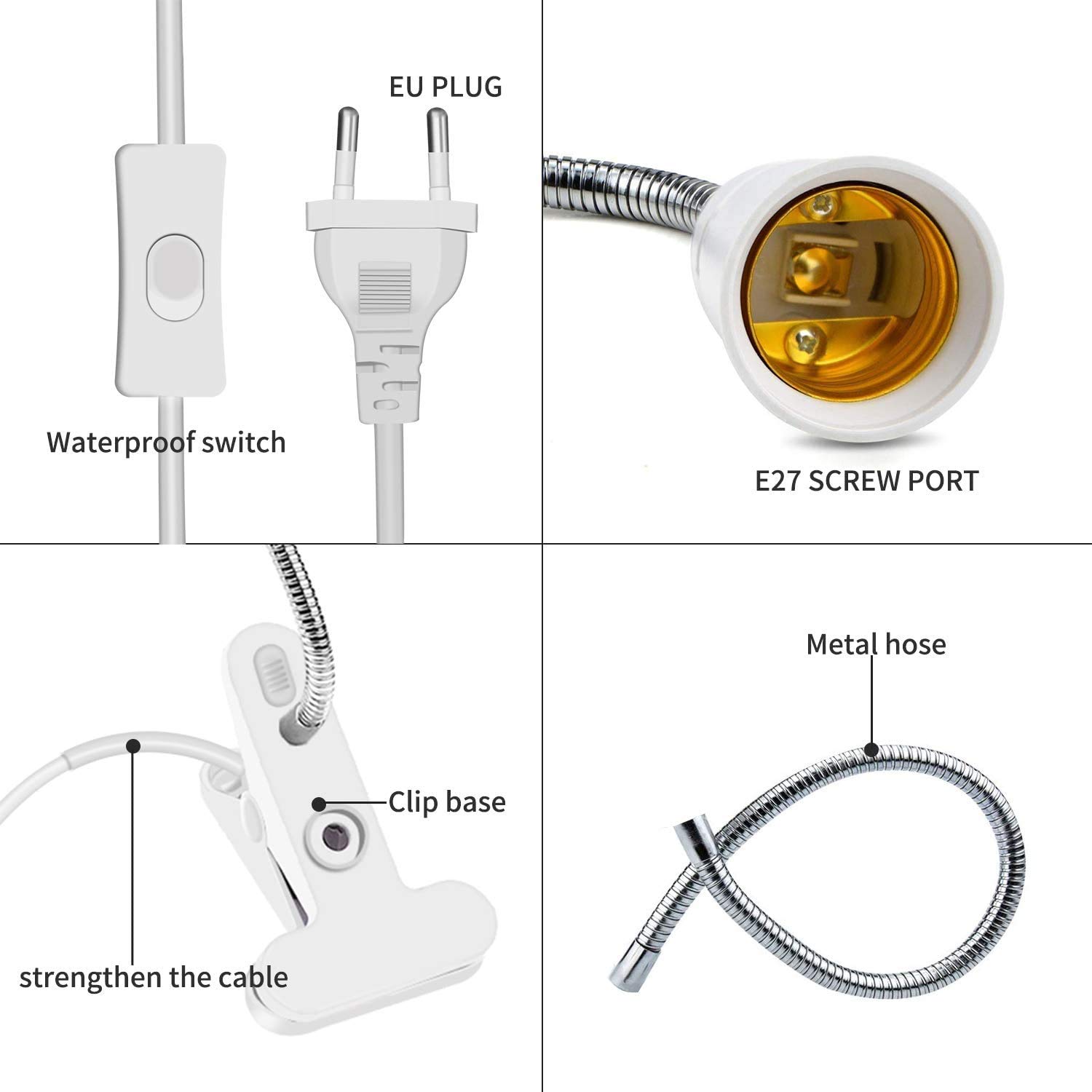 2PCS Base de Lampe de Table à LED E27 Douille d’ampoule à Pince Base de Support de Lampe à Col de Cygne Base Clip de Lampe pour Table avec Interrupteur 360° Lampe Prise pour Lecture,Maquillage