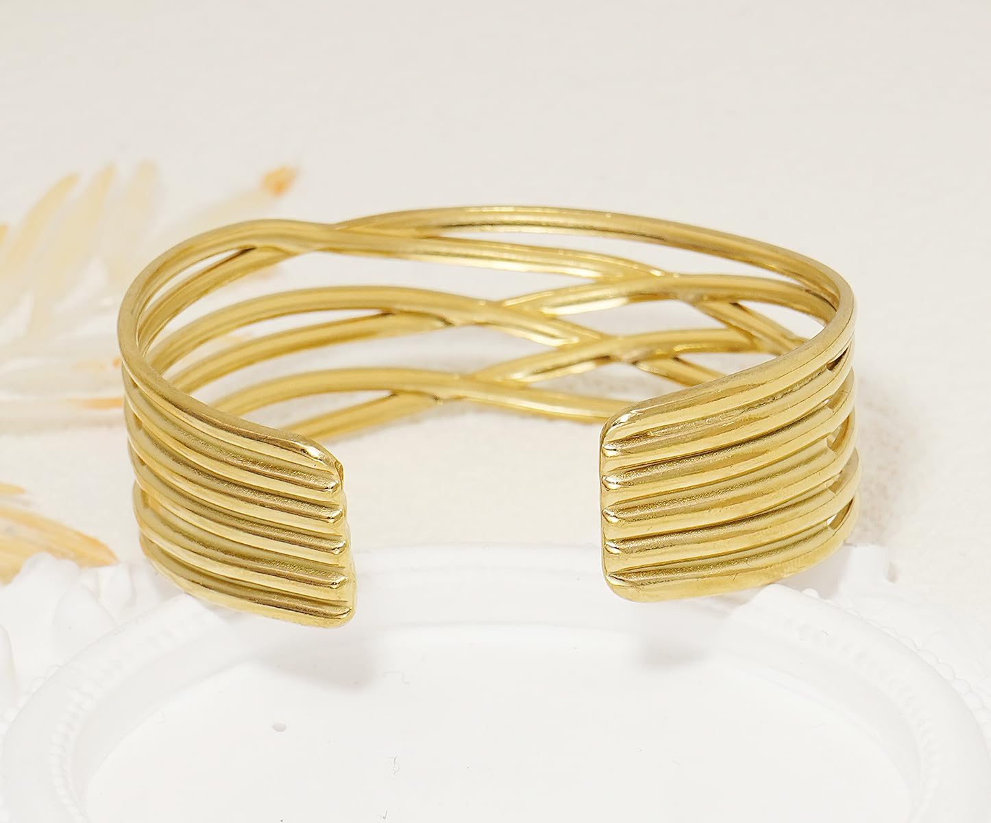 Multi-layer Cuff Bracelet for Women Cross Wire Bracelets Open Wide Cuff Gold Bangle Bracelet - Image 6