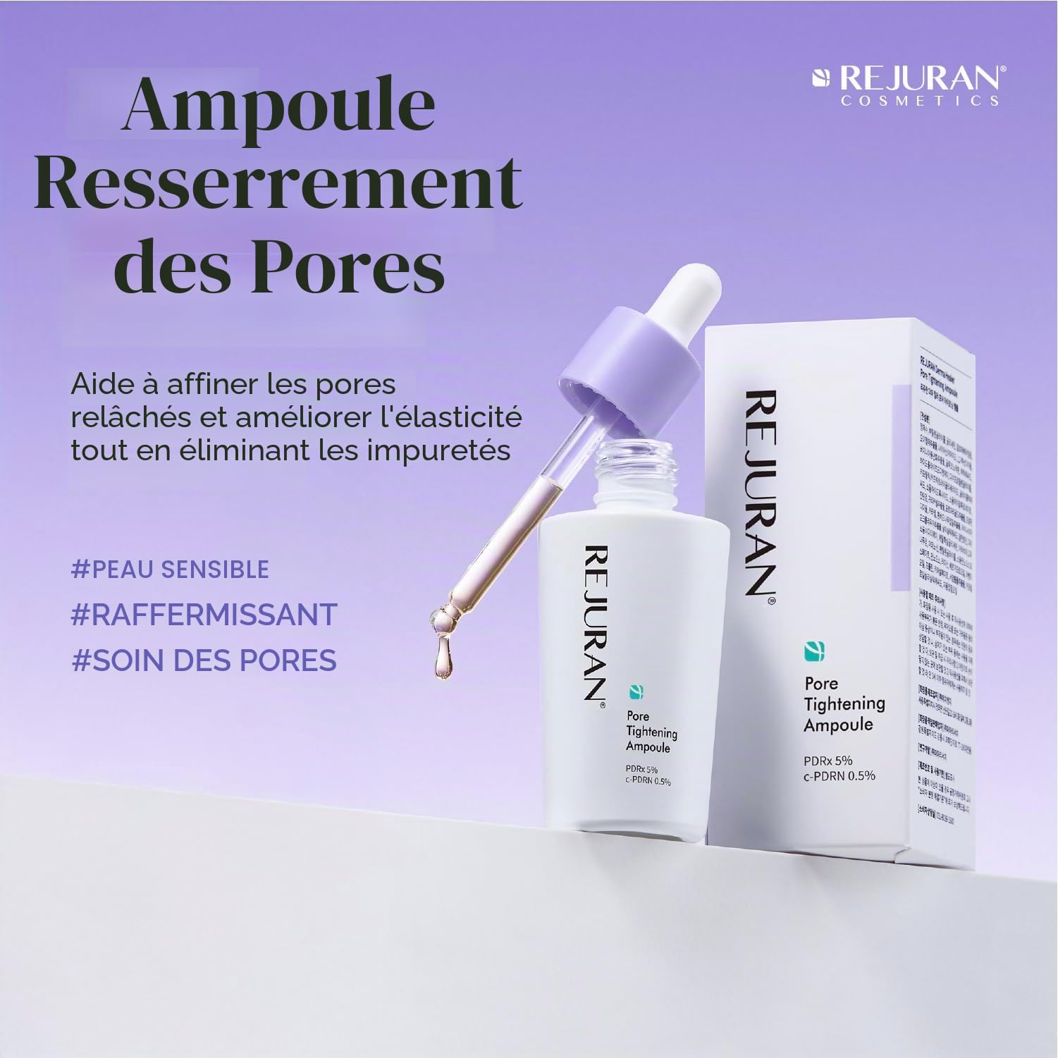 REJURAN Ampoule Resserrant Les Pores Pdrx 5% & C Pdrn 0,5% Sérum Visage Aux Aha/Pha/Bha/Lha Et À L'Hamamélis. Aide À Affiner L'Apparence Des Pores. 30 Ml (1 Unité)