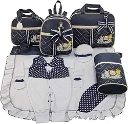 KIT BOLSA MATERNIDADE 5 PEÇAS SAFARI BABY + SAIDA MATERNIDADE MENINO (Marinho)