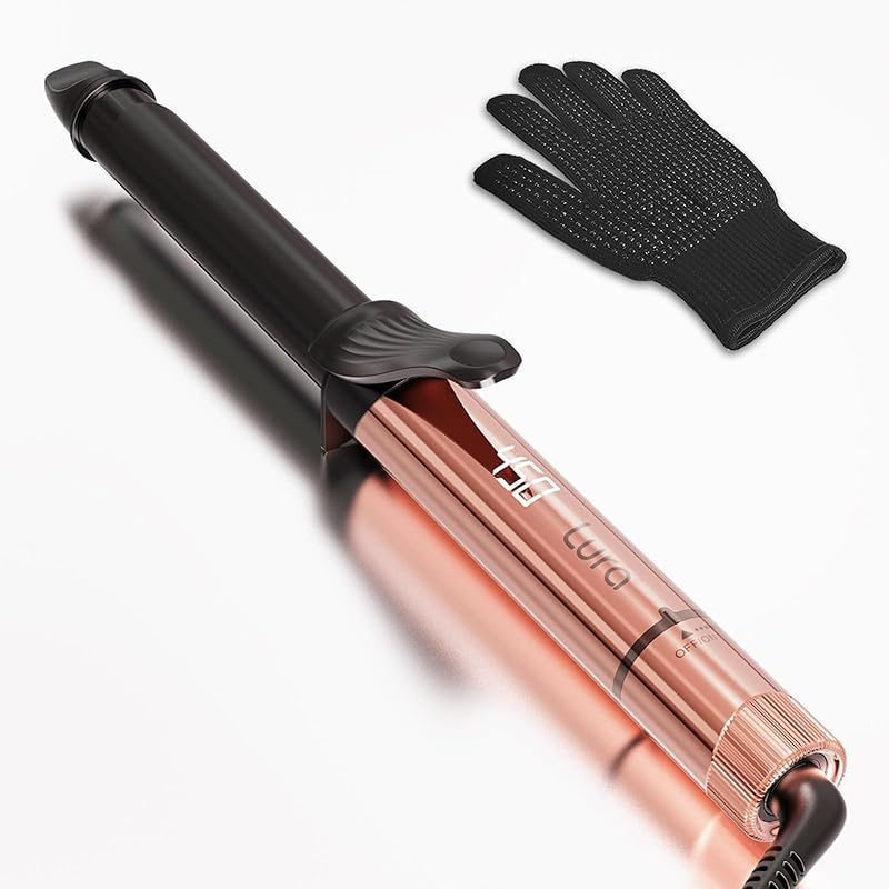 LURA Premium Ceramic 1 Inch Curling Iron for Long Hair, Professional Curling Wand with Clamp for Beach Waves, Hair Curler with Bottom Rotary Temp Control, Fast Heating, Dual Voltage, Auto Shut Off