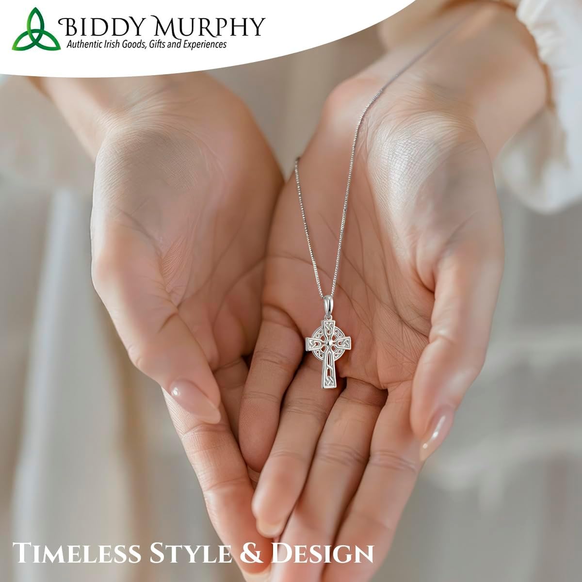 Biddy Murphy Irish Celtic Cross Pendant Necklace for Women, 925 Sterling Silver, Ornate Traditional Jewelry, Small 7/8", 18" Length Chain Made in Ireland - Image 7