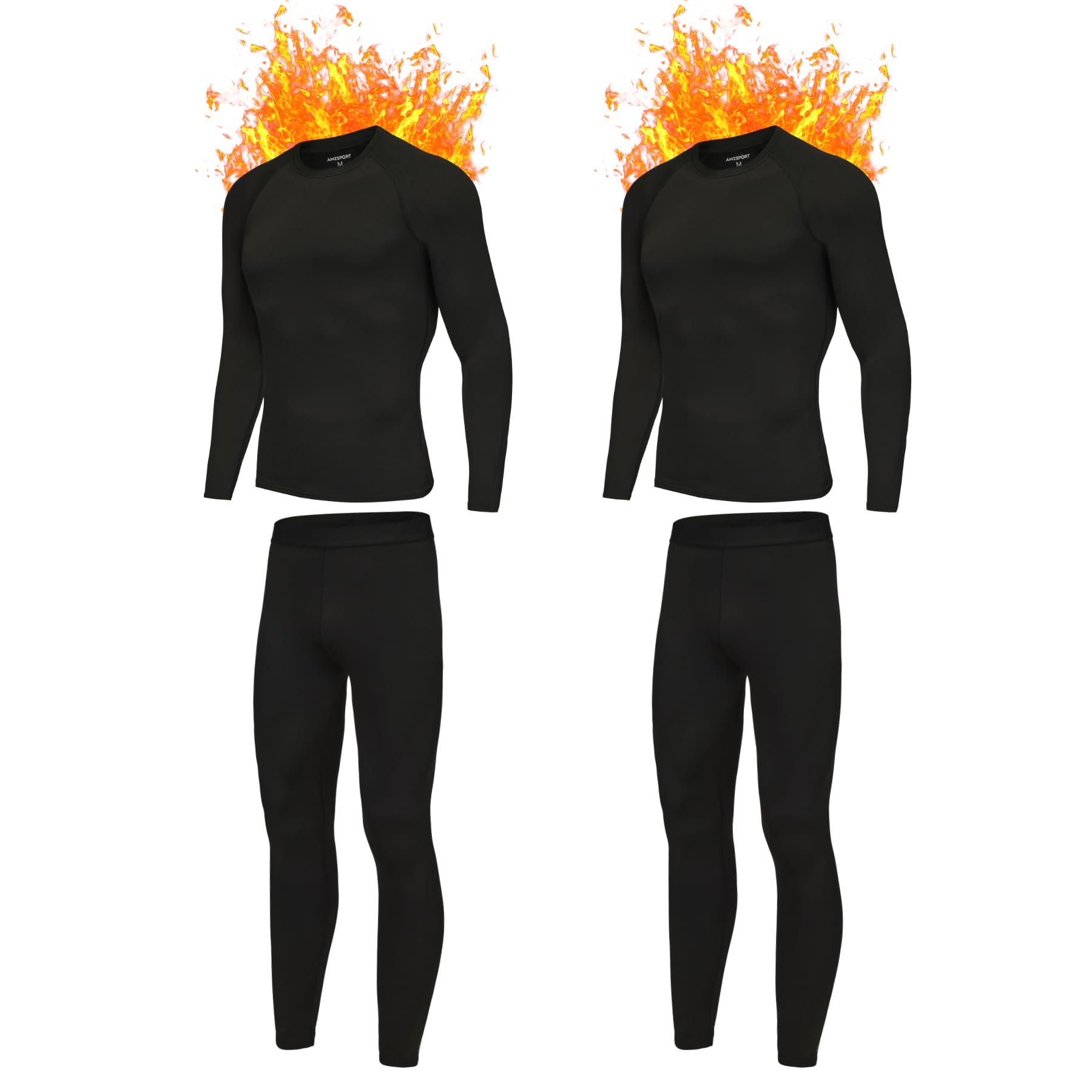 AMZSPORT Intimo Termico Uomo Set di Maglietta e Pantaloni a Compressione Asciugatura Rapida per Sci Palestra Ciclismo Calcio Corsa