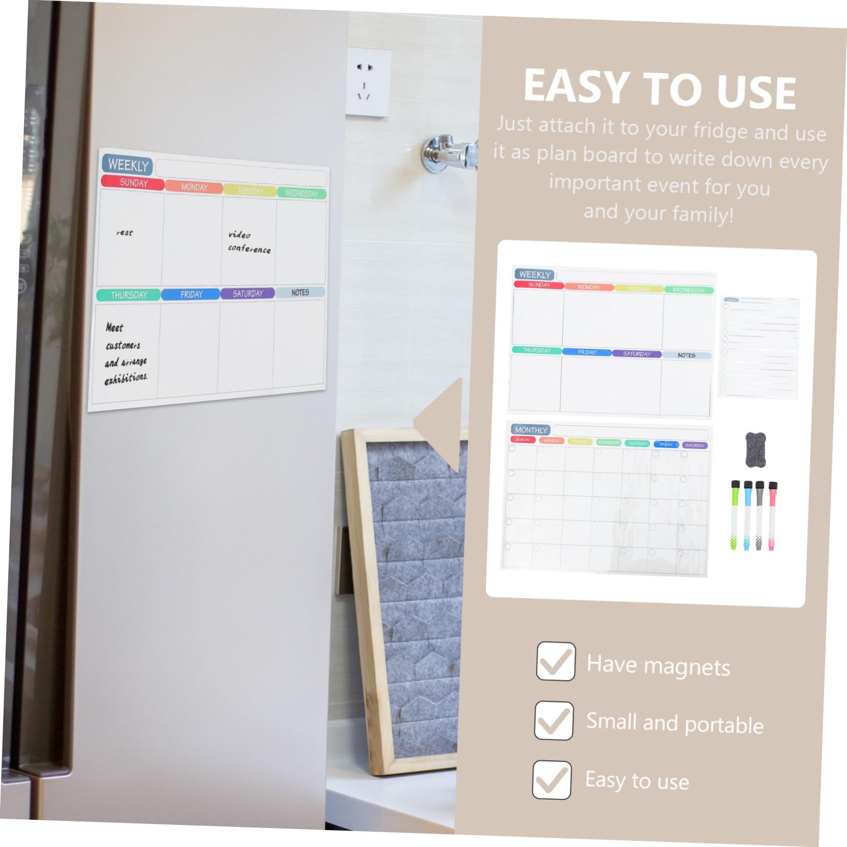 Tableau Effaçable Magnétique pour Planning Hebdomadaire et Liste de Tâches sur Réfrigérateur