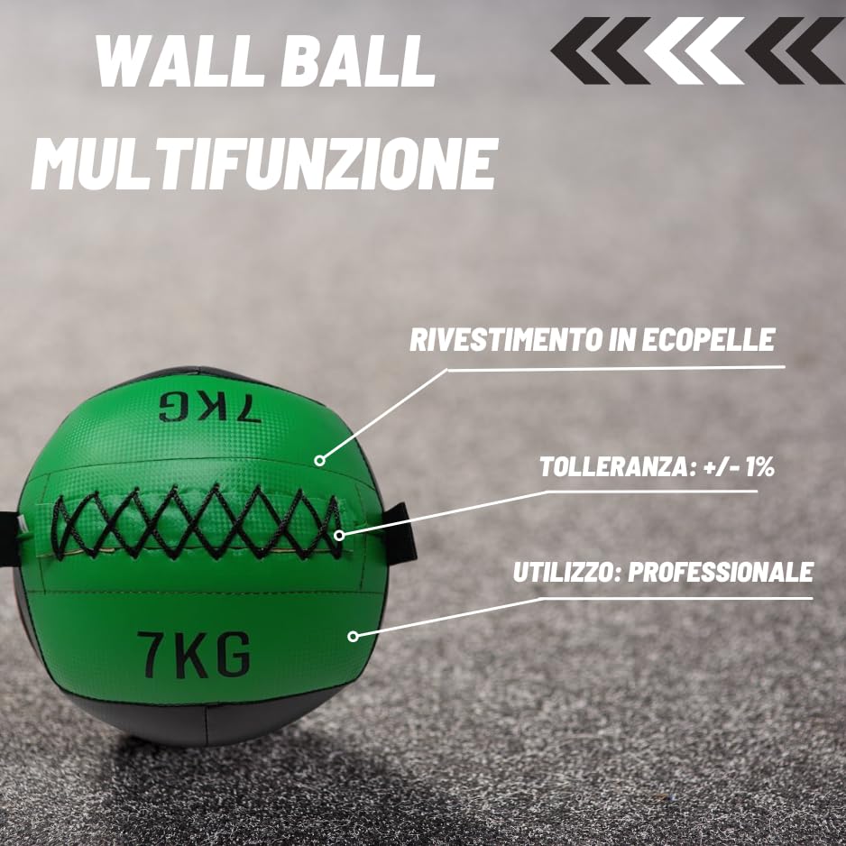 Palla medica fitness 7 Kg wall ball Multifunzione, Palla medica 7 kg in Ecopelle, Gym ball palle mediche crossfit
