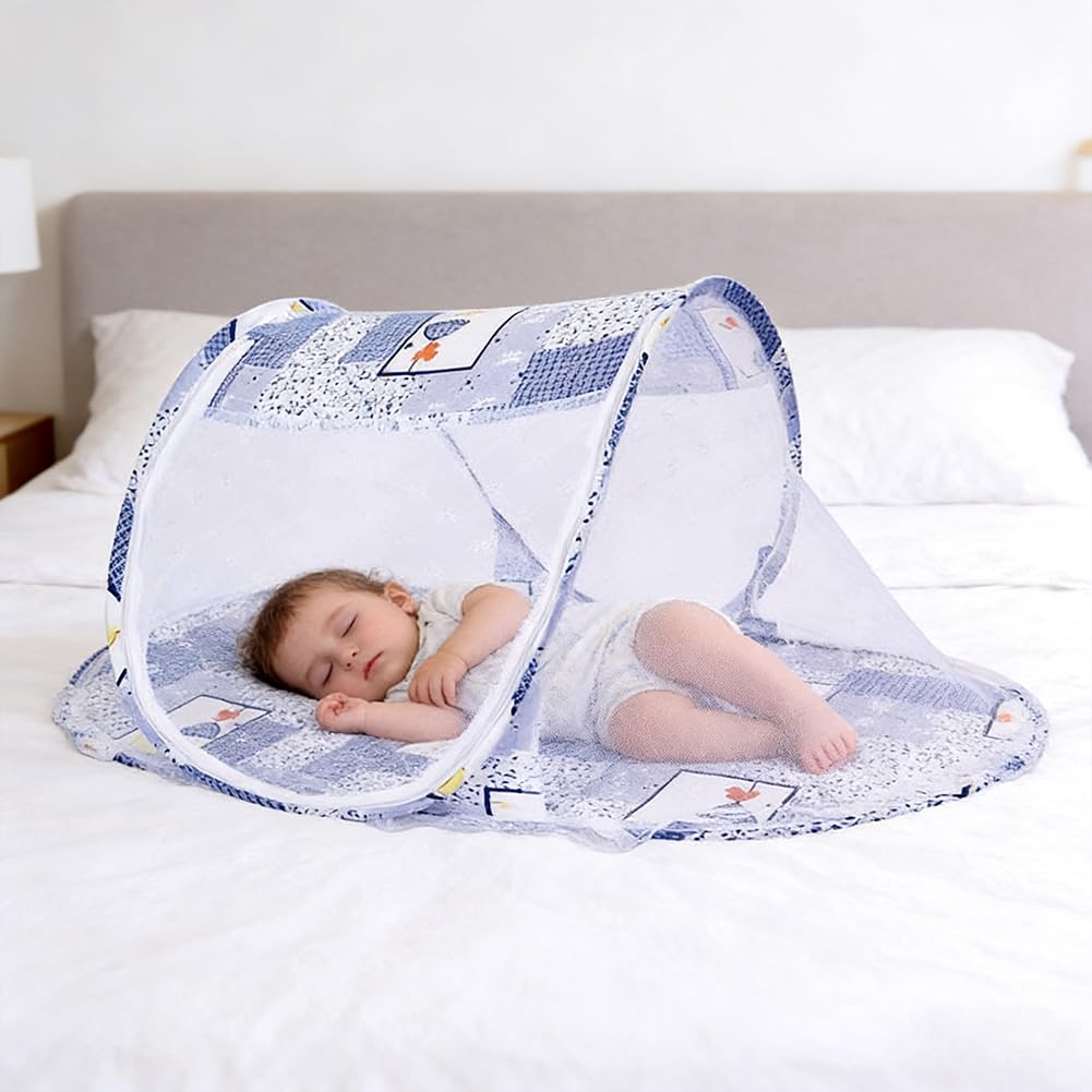 Zanzariere per Culla, Zanzariera Lettino Bebè Pieghevole Tenda Anti Zanzare per Culla da Viaggio Portatile Zanzariera Pieghevole Tenda da Viaggio per Famiglia Viaggi All'Aperto( 108 x 60 x 38cm)(Blu)