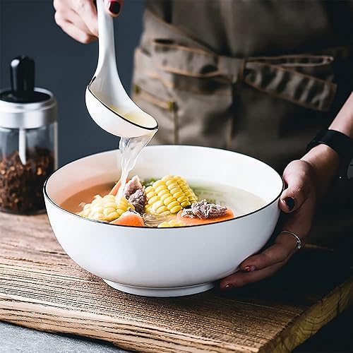 Miniatura 4 de Houlu Tazón de sopa grande de 60 onzas, cuenco Pho, tazón de ramen, ensaladera, cuenco para servir, juego de 3 cuencos de porcelana blanca hueso, 8