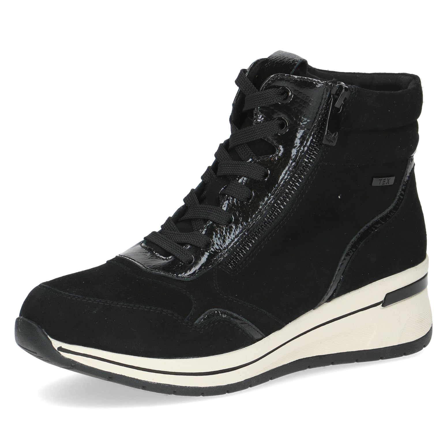 CAPRICE Comfort Women's high-top leather sneakers extra width H, Black (Black Comb), 3.5 UK