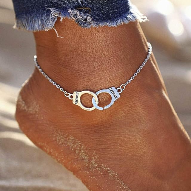 Yean Handcuff Anklet Silver Ankle Bracelet Punk Foot Chain for Women and Girls