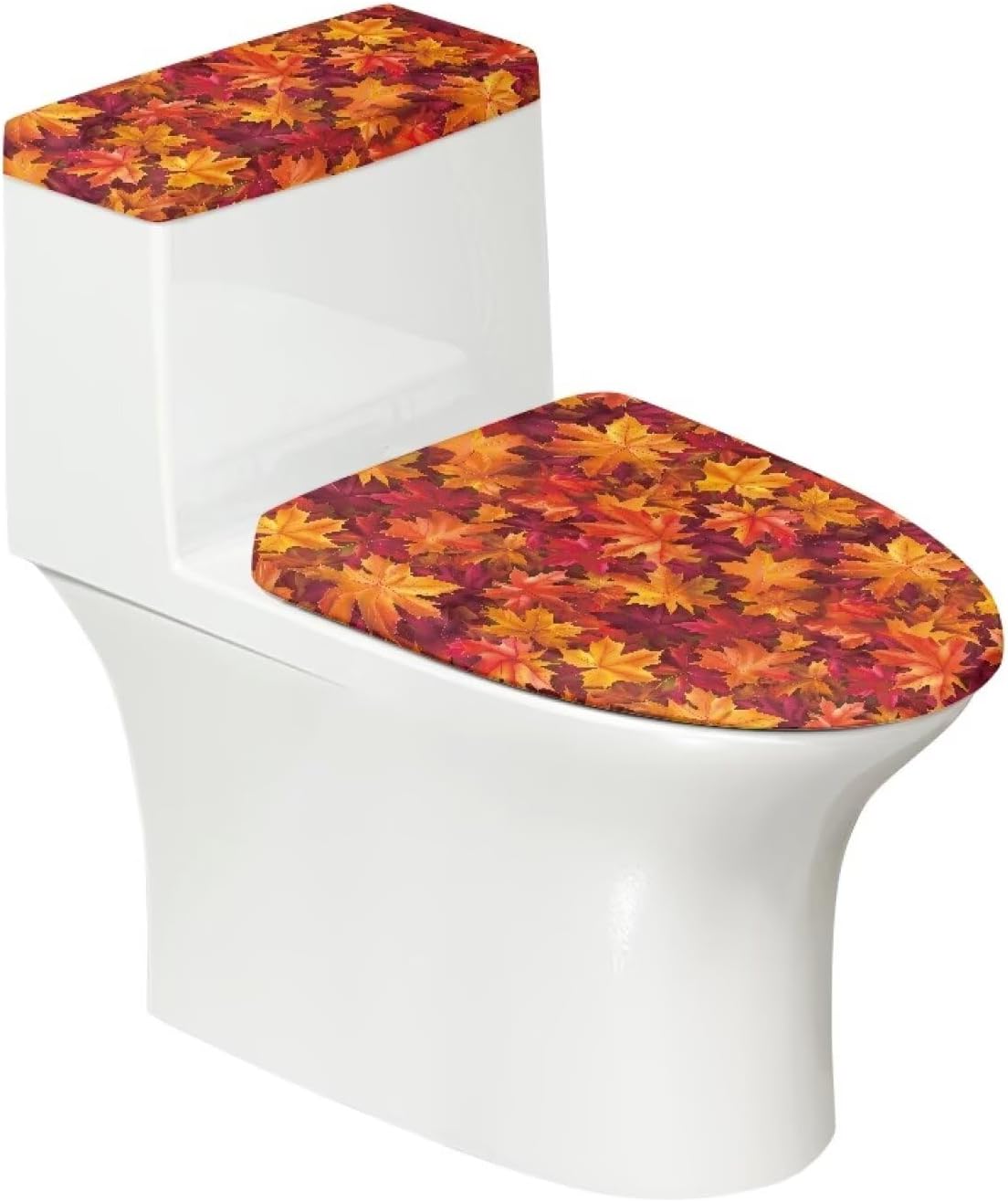Autumn Leaves Toilet Lid Dust Cover & Toilet Tank Lid Cover 2PC Elastic Edge Machine Washable Fits Most Toilet Lids Home Decor