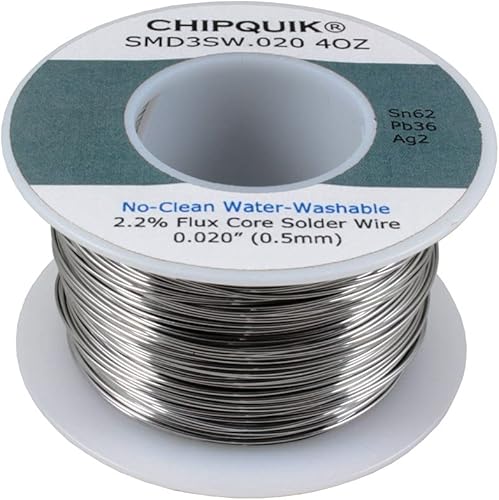 Chip Quik SMD3SW.020 - Alambre de soldadura de 4 onzas, 62/36/2 estaño/plomo/plata, no limpio, lavable al agua, .020 4 onzas