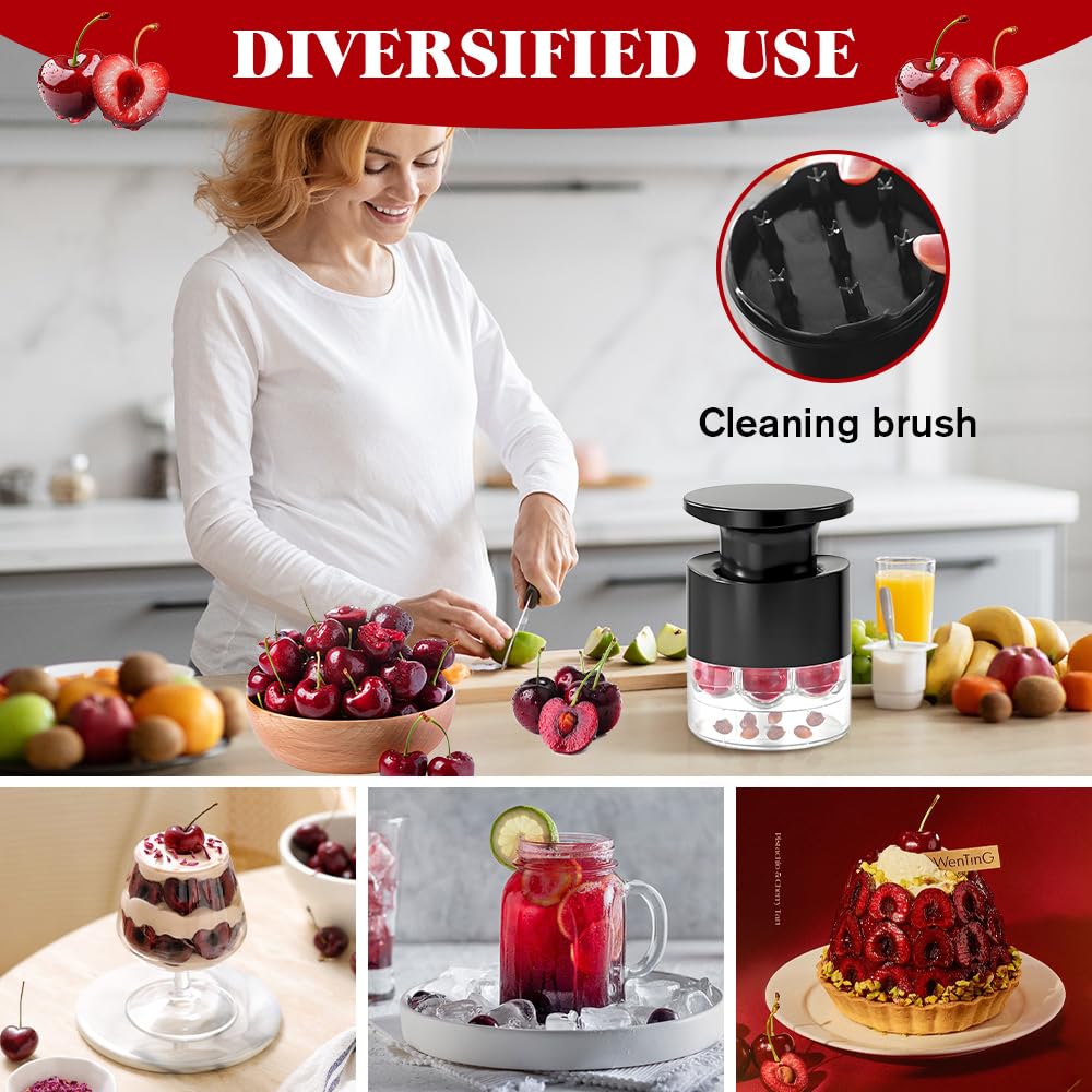 Deshuesador de Cerezas, Multifuncional para Cocina, 7 Agujeros Extractor de Huesos de Cereza, para Frutas como Uvas de Mermelada y Dátiles Rojos, Apto para Lavavajillas con Recogedor de Núcleo